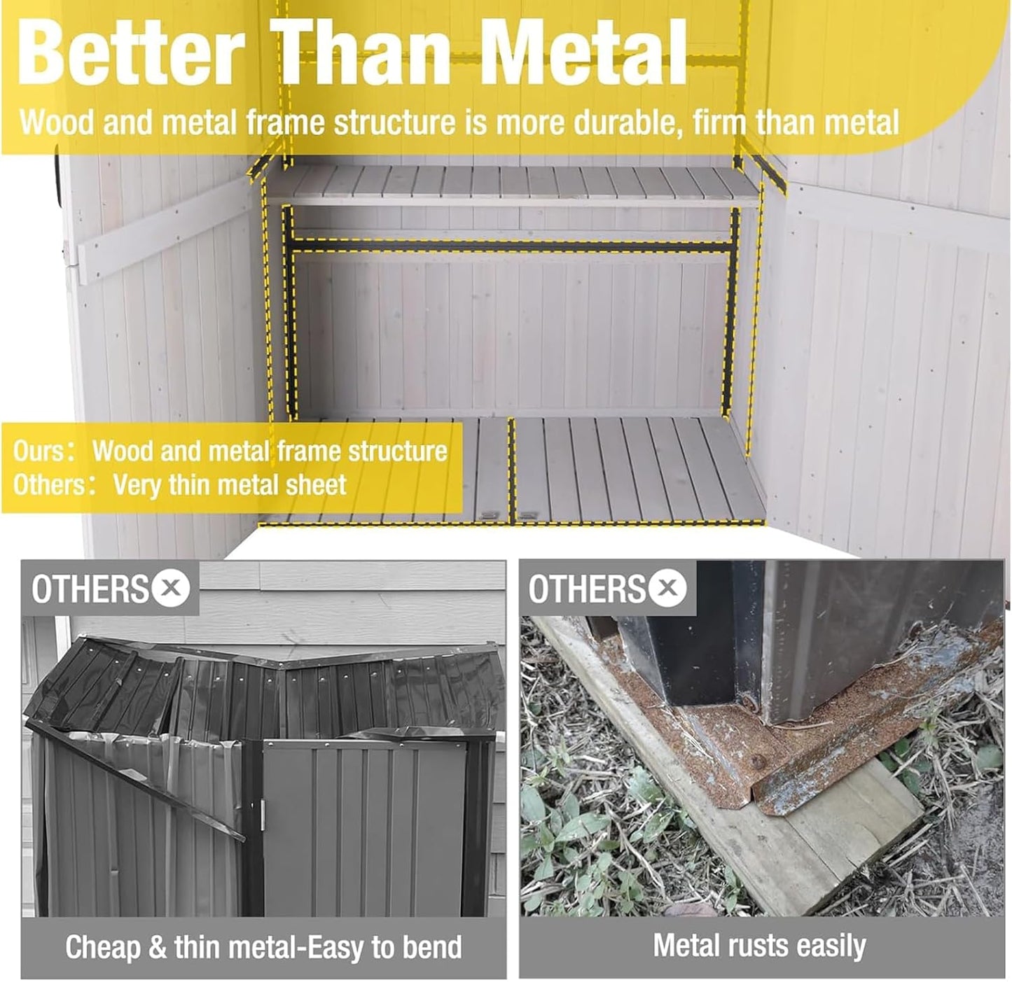 Aivituvin Storage Shed Outdoor Storage Cabinet Upgraded with All Arounded Metal Frame, Wooden Floor and Adjustable Shevels 55" L x 29" W x 67" H, Off-White