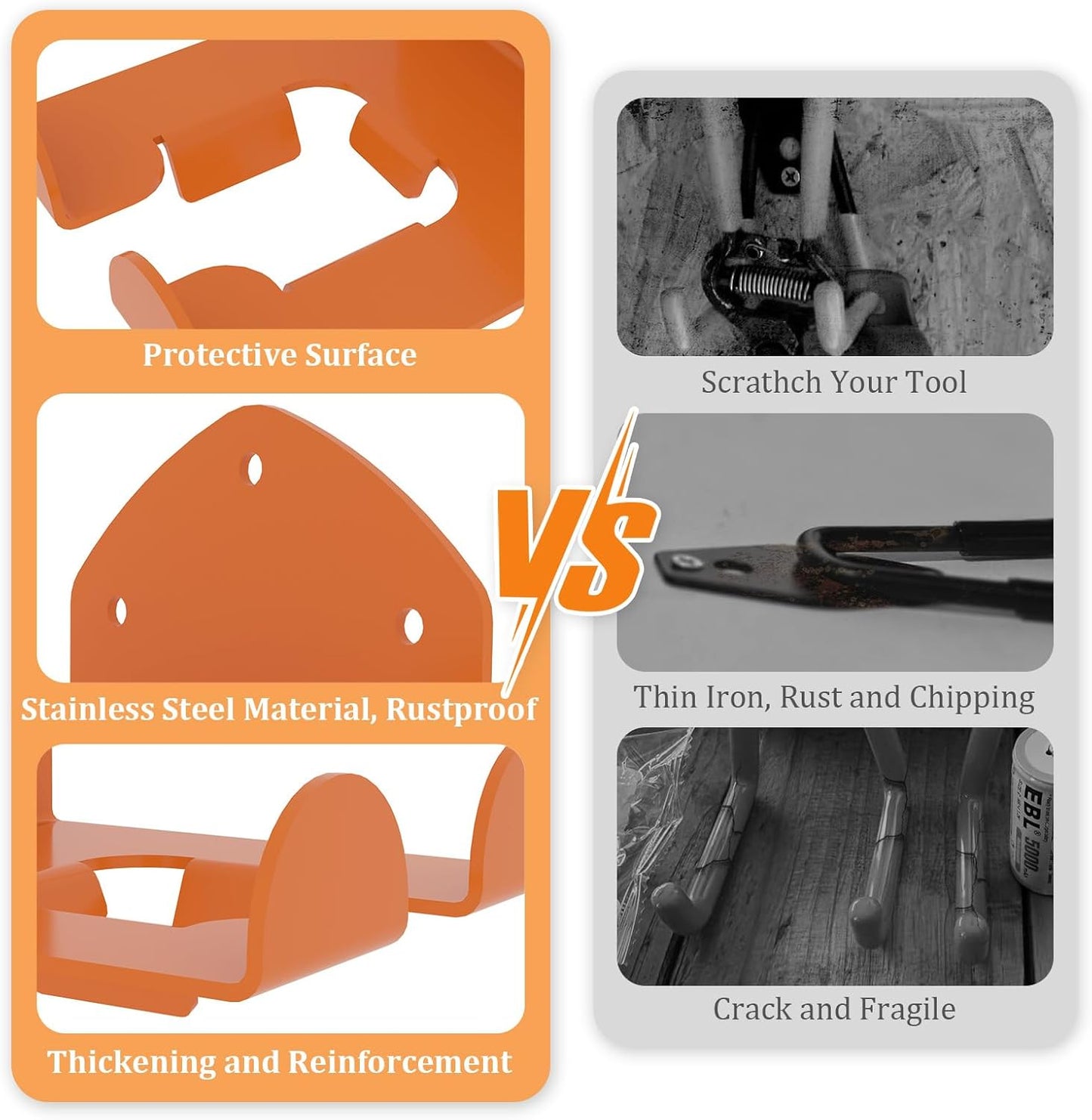 6 Pack Garage Storage Hooks + 1 Pack Trimmer Rack Compatible with Stihl Kombi Attachments, Garden Power Tool Holder Organizer Hangers for Grass Trimmer, Hedge Trimmer, Garage Wall