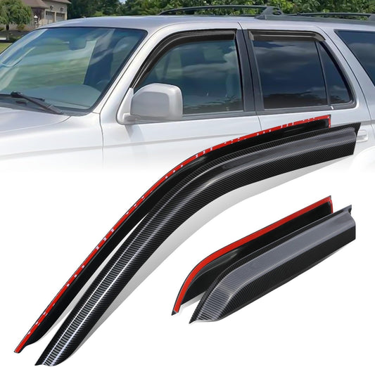 Auto Dynasty Set of 4 Carbon Fiber Pattern Window Visors Compatible with 1996 1997 1998 1999 2000 2001 2002 Toyota 4Runner, Tape-On Rain Guards Shield Vent Shade Deflector Glossy Black