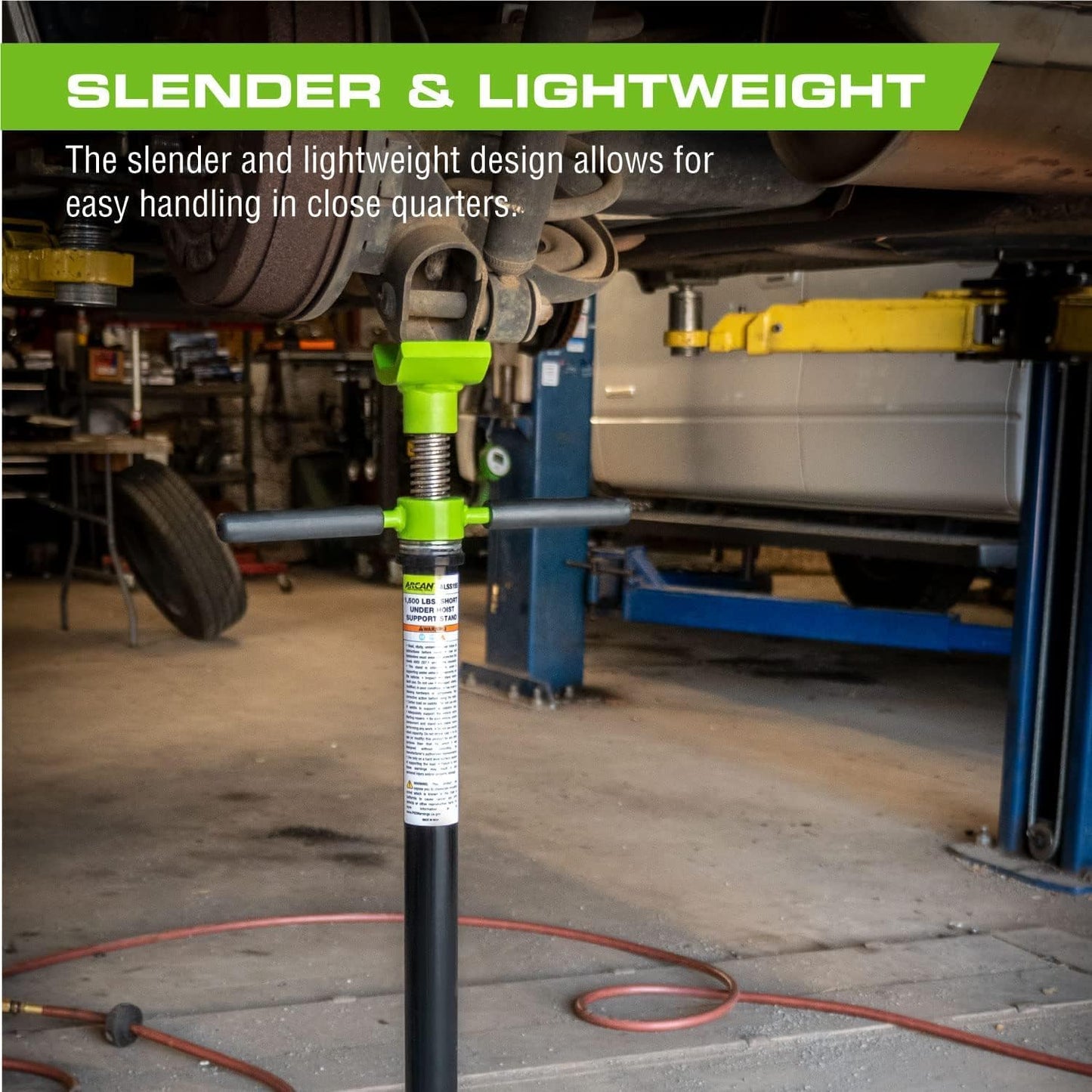 Arcan 1,500 lb Underhoist Support Stand, Short Style, 48–76 Inch Height Range, Self-Locking Screw, Heavy-Duty Base, ALSS15S