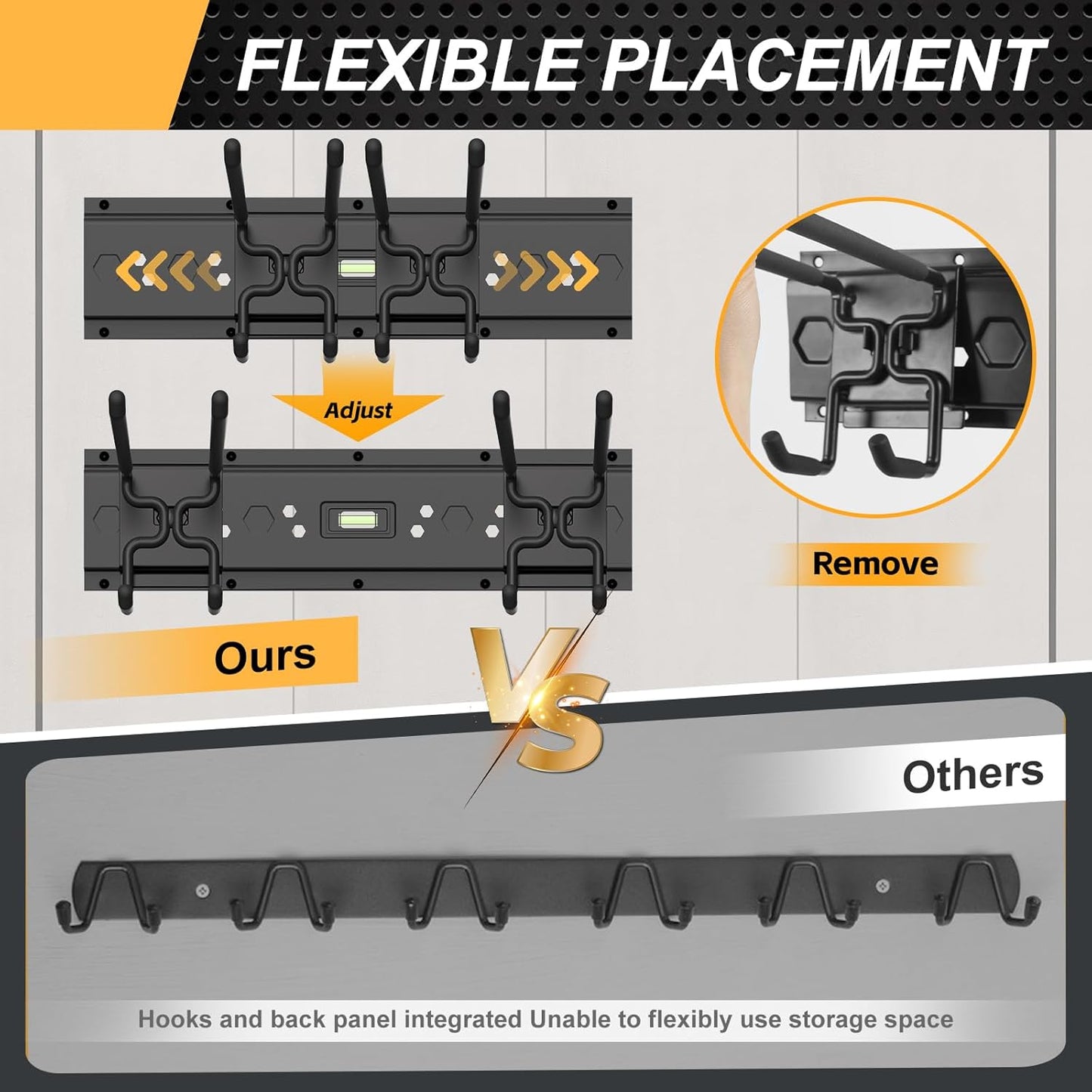 Garage Tool Organizer Wall Mounted, 48 Inches Adjustable Lawn Tool Organizers for Garage, 7 Adjustable Wall Hooks Heavy Duty Yard Tool Organizer Hold Up to 600lbs