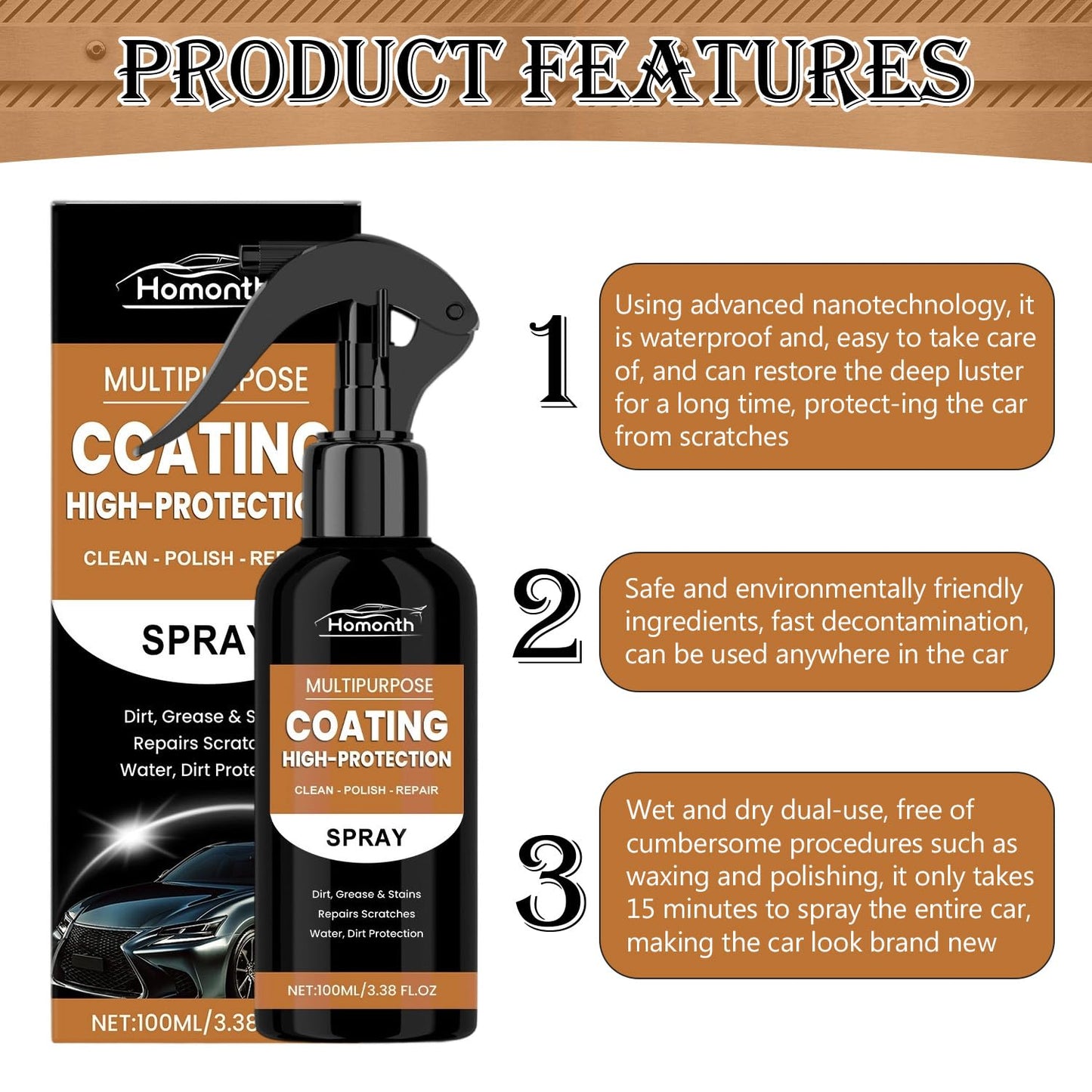 Nexa Turbo Shine Spray,Nexa Car Scratch Remover,Turbo Shine Nexa 3 in 1 High Protection Quick Car Coating Spray(1Pcs)