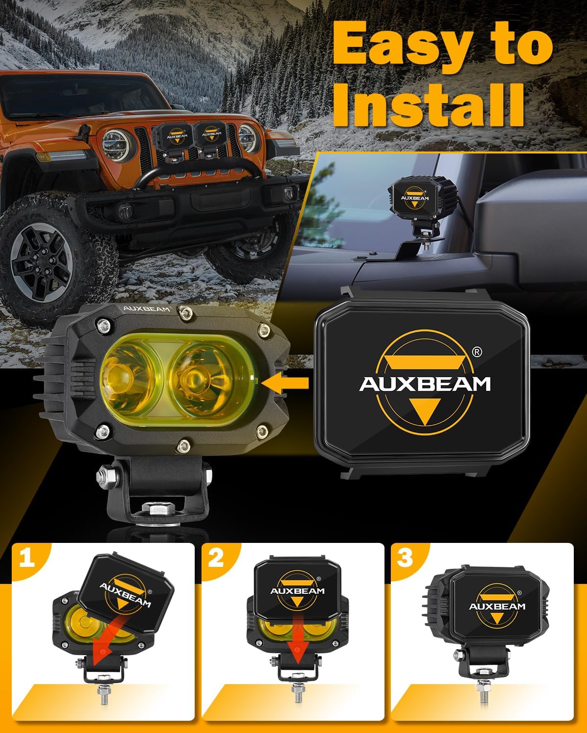 Auxbeam 4 Inch LED Pod Covers, Square Off Road Light Protective Covers, Black Cube Mask Offroad Plastic Light Lens Cover for Trucks Jeep (ZD000822)