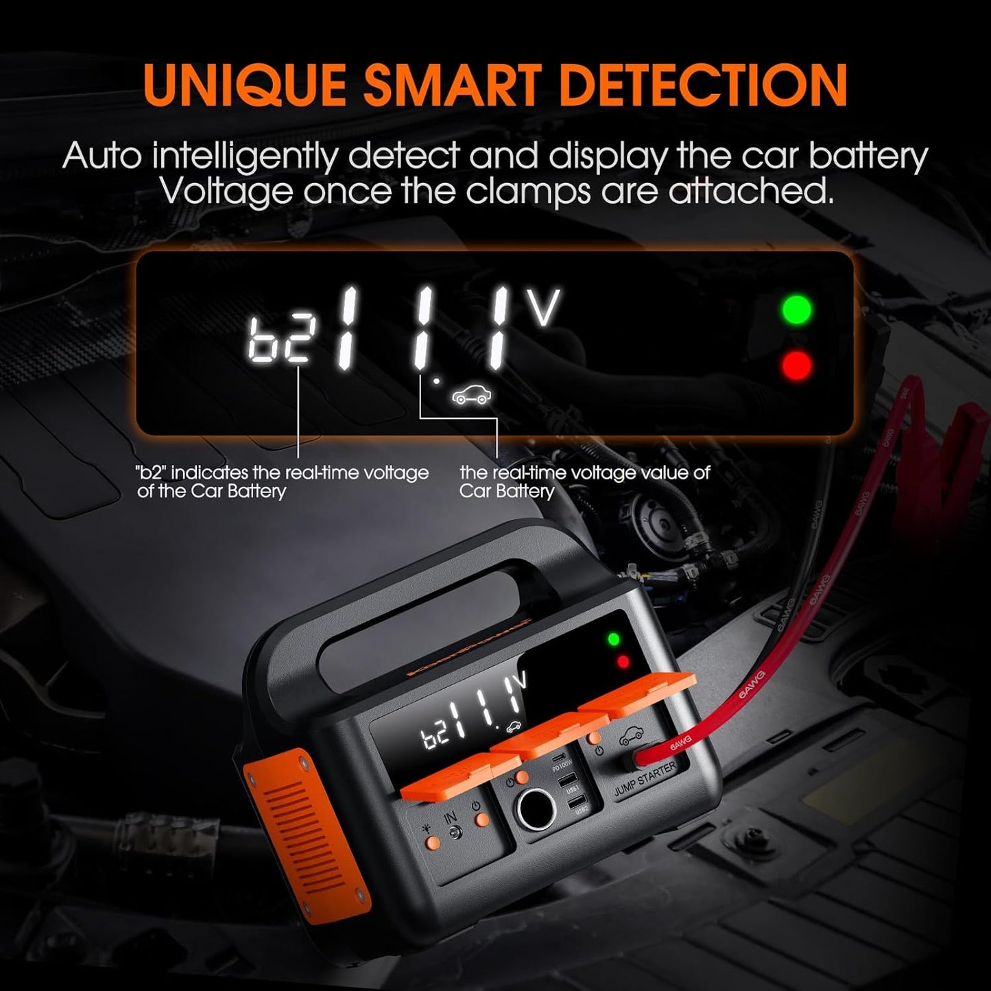 8000A LiFeMnPO4 Jump Starter for All 12V Cars, DC+PD 200W Two-Way Fast-Charging Portable Car Starter (PD Charger NOT Included), 30 Mins Full Charge, Powerful Jump Box w/Large Screen & Light