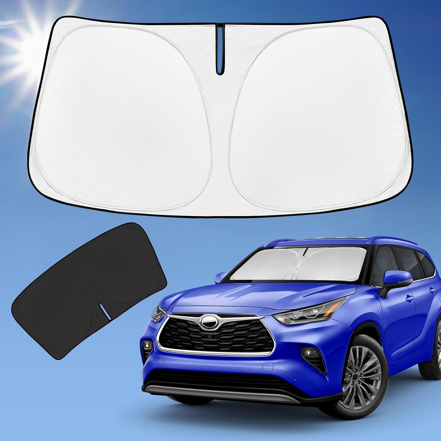 for Toyota Highlander 2020-2024 2025 2026 Sun Shade Sunshade Windshield Cover, 4-Layer Front Window Shade Custom Fit Highlander L LE XLE Limited Platinum Sun Visor 240T Fabric Car Accessories