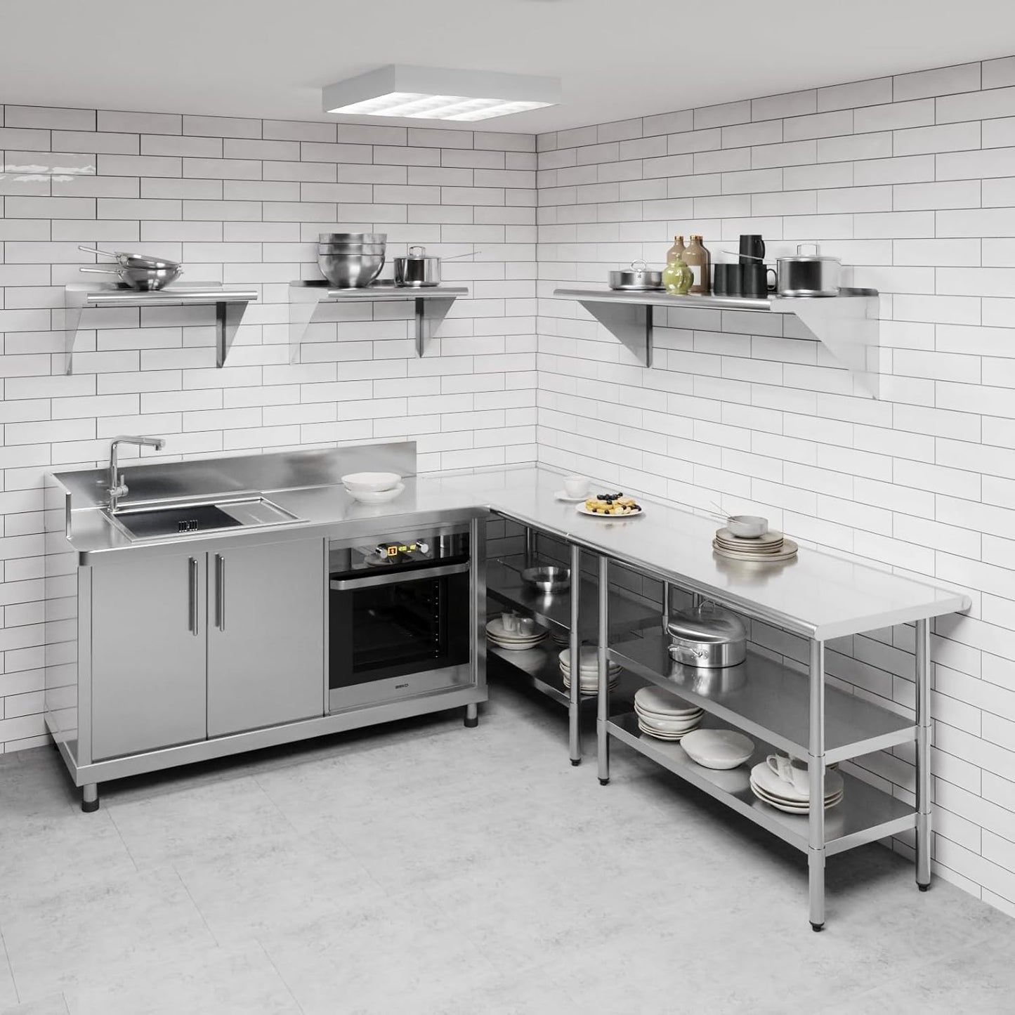 AmGood 48" Long X 18" Deep Stainless Steel Wall Shelf | NSF Certified | Appliance & Equipment Metal Shelving | Kitchen, Restaurant, Garage, Laundry, Utility Room