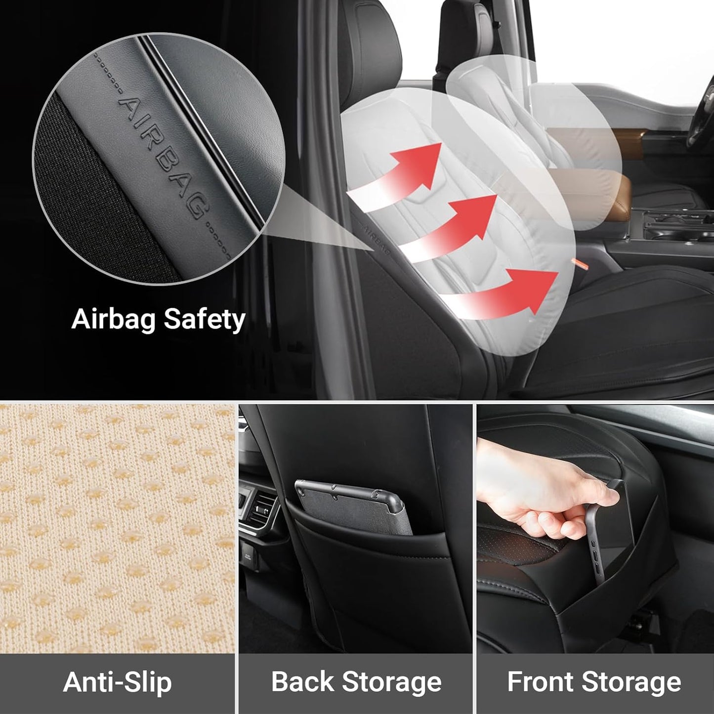 Coverland Custom Car Seat Covers Compatible with Avalanche, Ram 1500, Ram 2500 - Premium Leather Non-Slip Memory Foam Waterproof Interior Protector Front Seat-Black [See Size Chart-Size A43]