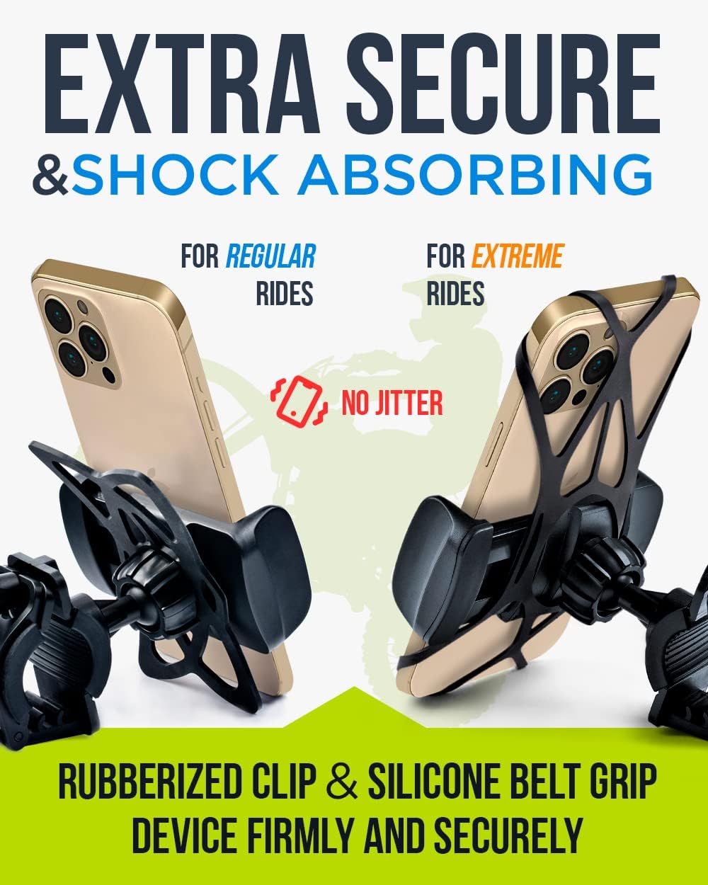 Bike & Motorcycle Phone Mount - for iPhone 16 Pro Max (15, 14, SE, Plus), Galaxy s25 or Any Cell Phone - Universal Handlebar Holder for ATV, Bicycle & Motorbike. +100 to Safeness & Comfort