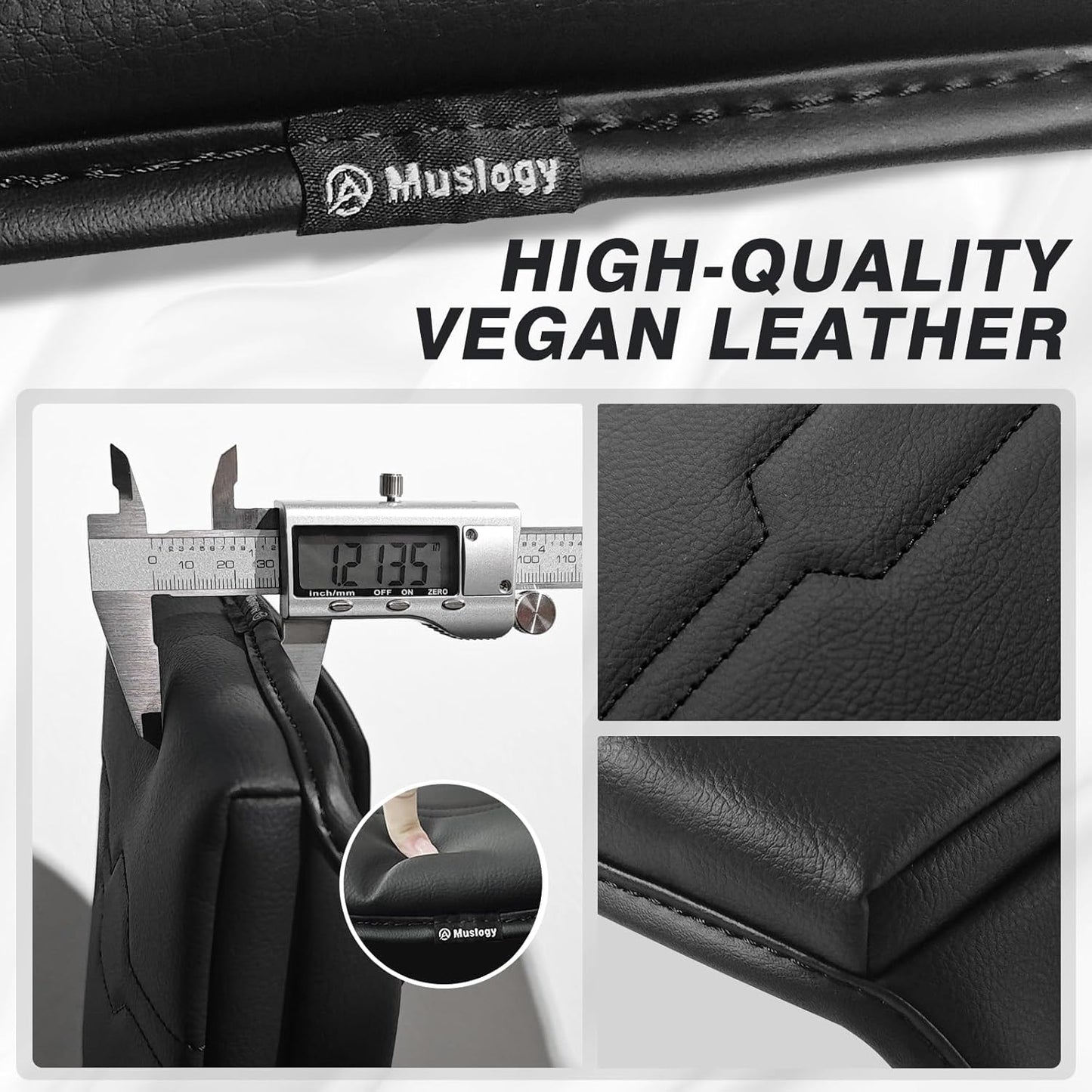Muslogy Center Console Armrest Cover Compatible with Ford Ranger 2024 2025 Accessories Comfort Armrest Pad Cushion Box Lid Cover Vegan Leather Protector 1-Inch Extra Thick(Black/Black Stitching)