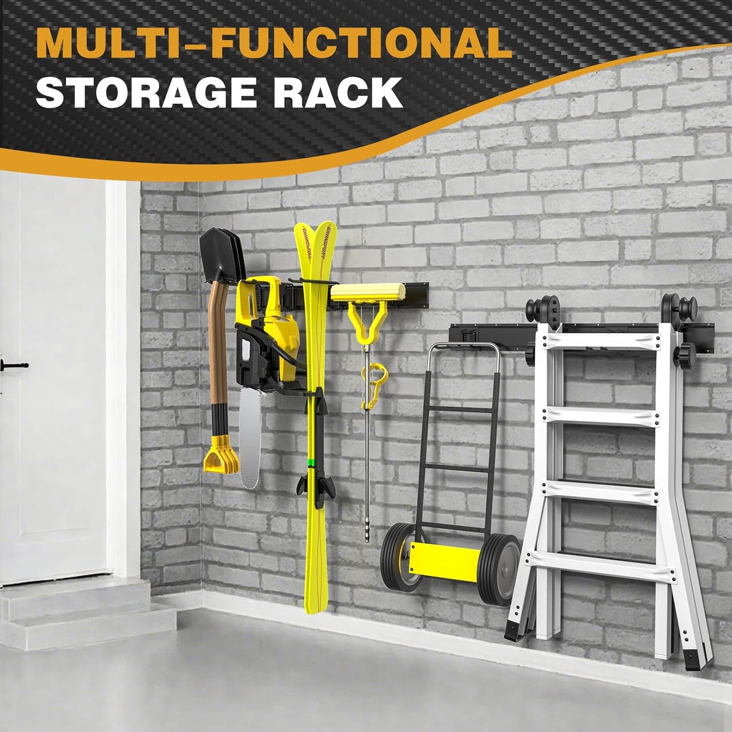 48 Inches Garage Storage, Garage Organization, Wall Mount Garden Tool Organizer, 480 lbs Capacity, Adjustable Metal Hanging Hooks for Shovel Rake Broom Ladder