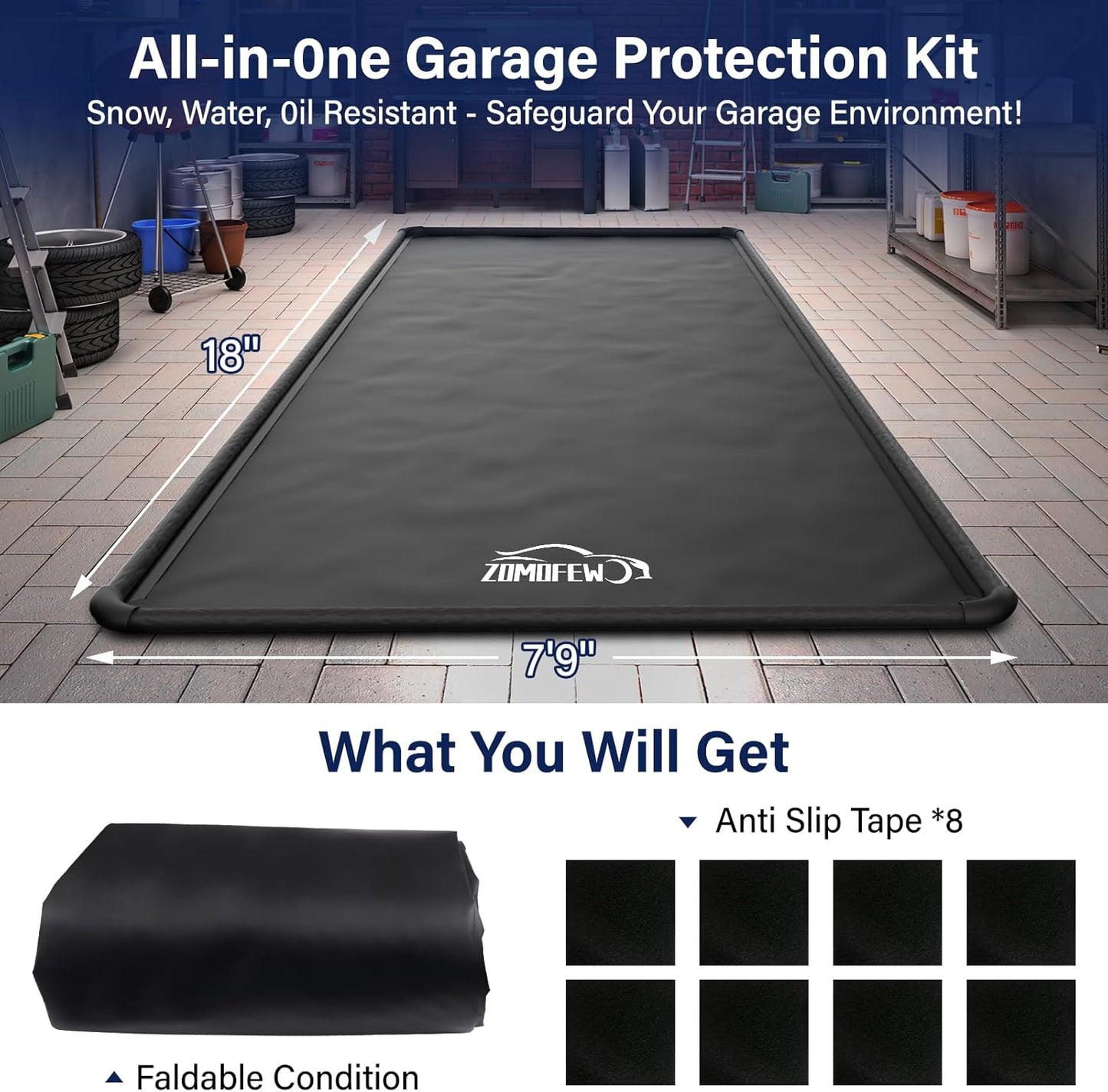 Garage Car Mat, Non-Slip Garage Floor Mat, Heavy Duty Waterproof Containment Mat for Snow Ice Water and Mud (7'9" x 18')