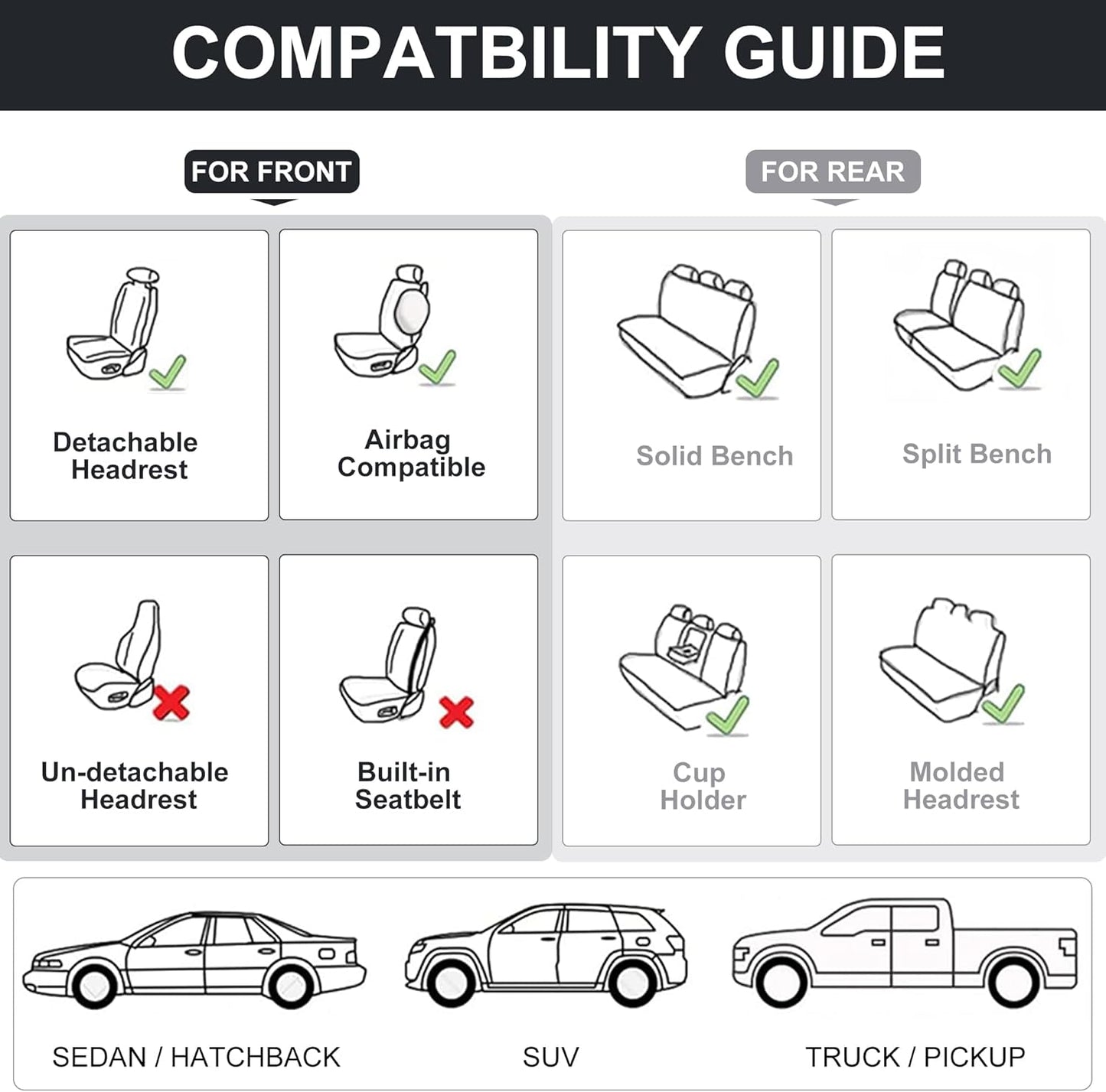 Car Seat Covers Full Set, Front and Rear Seat Covers for Cars, Waterproof Leather Auto Seat Protectors with Head Pillow, Car Seat Cushions Fit for Most Sedans SUV Pick-up Truck, Black&Navy