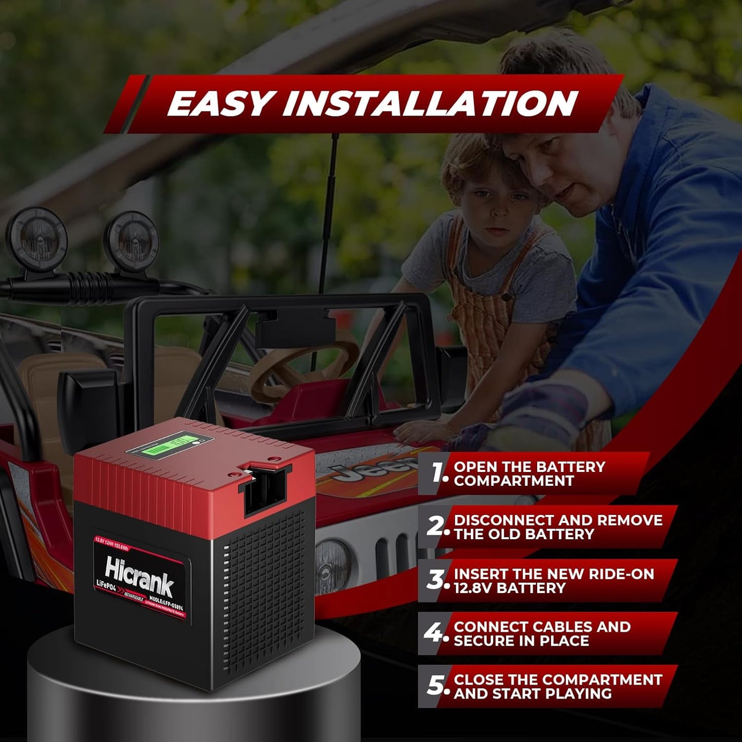 Lithium LiFePO4 Power Wheels Ride On Toy Replacement Battery 12V 12Ah,2X Acceleration Capability, (Charger included) Rechargeable for Preschool Vehicles