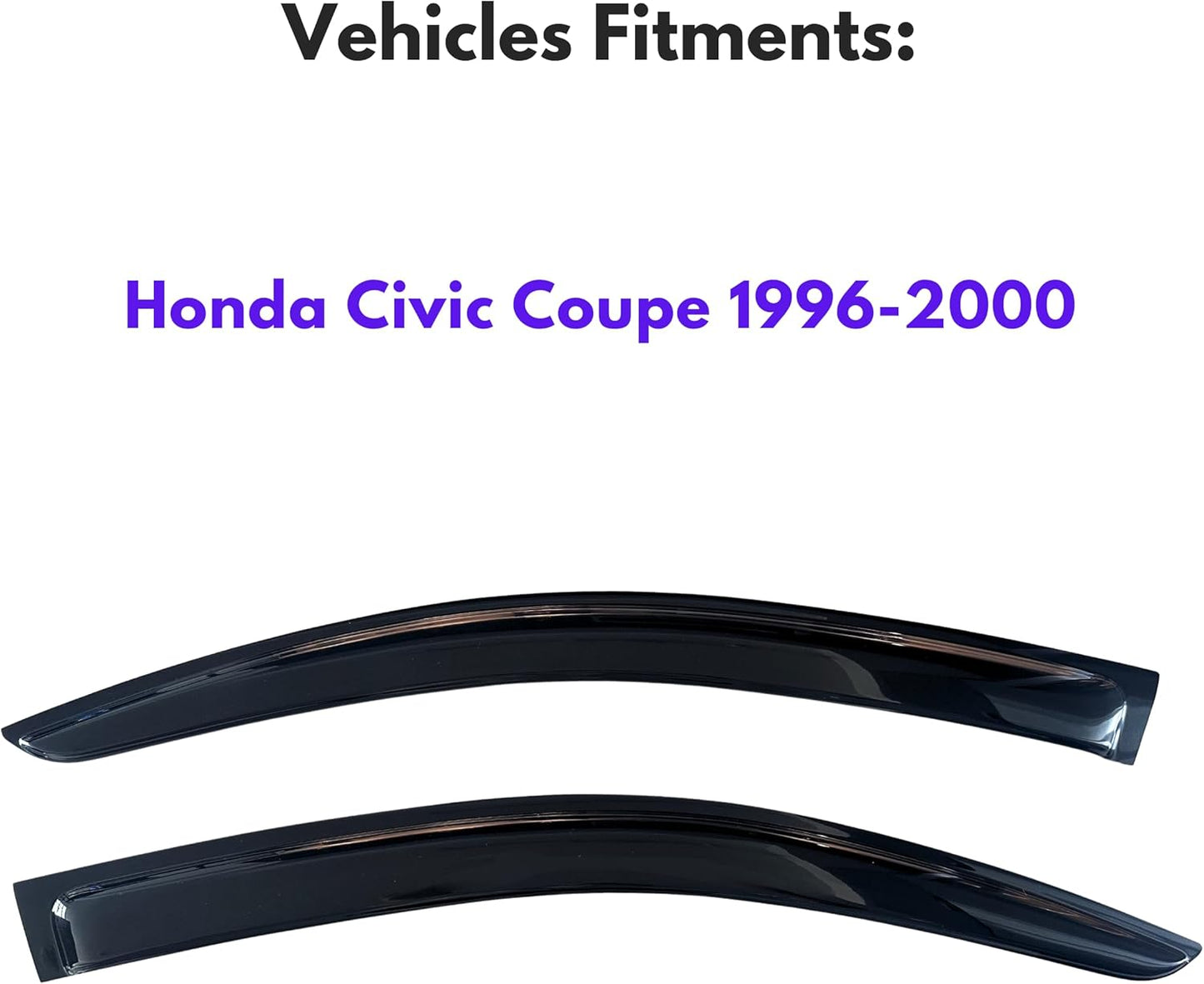 KPY Window Visor Compatible with Honda Civic Coupe 1996-2000, 2PC Rain Guard Side Window Vent Deflectors Tape-On Style, 1996 1997 1998 1999 2000