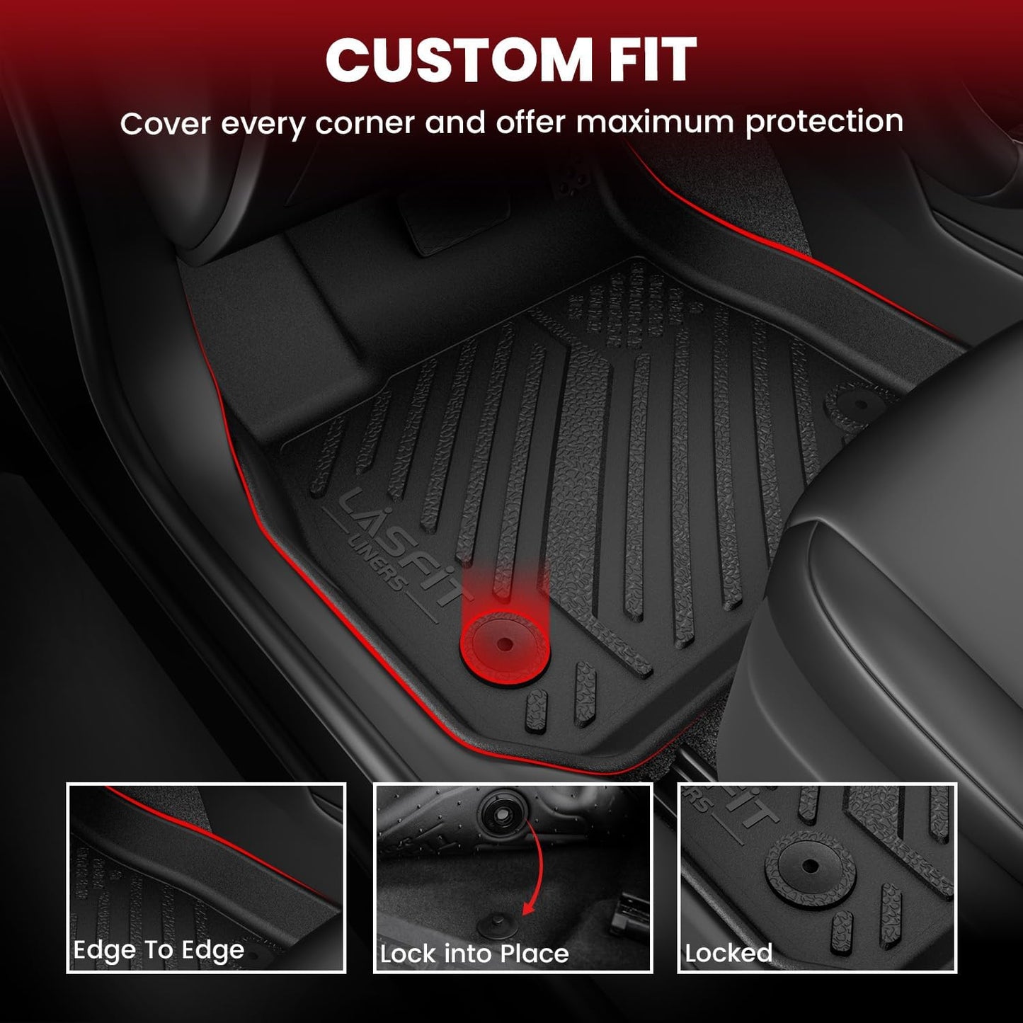 LASFIT Floor Mats & Cargo Mat for Mazda 3 2018 2017 2016 2015 2014 (Only Fits Hatchback, Not Fits Sedan) All Weather TPE Floor Liners Front & Rear Row Full Set Car Mats Accessories - Black
