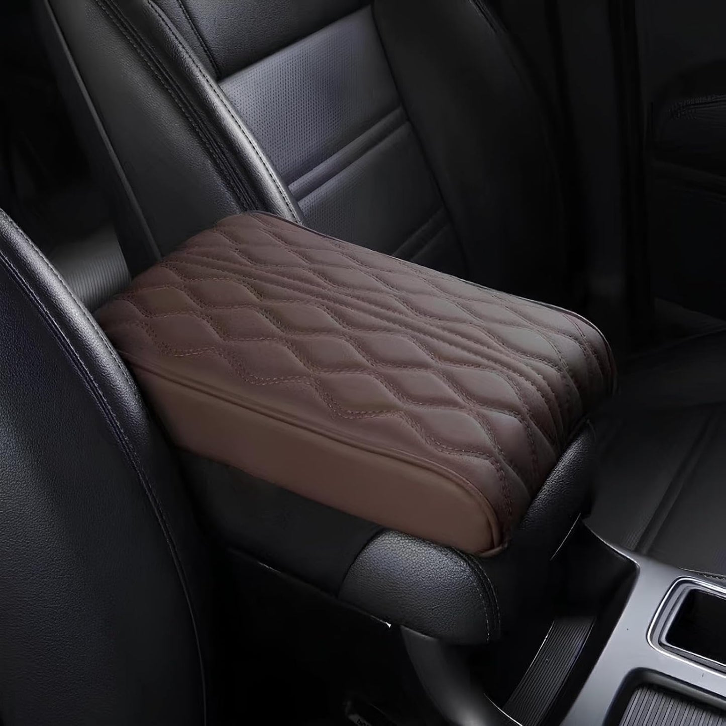 Leather Car Armrest Box Mat - 2023 New Waterproof Car Center Console Cover Mat, Universal Armrest Mat, Leather Car Armrest Cover for SUV/Truck/Vehicle (B-Coffee)