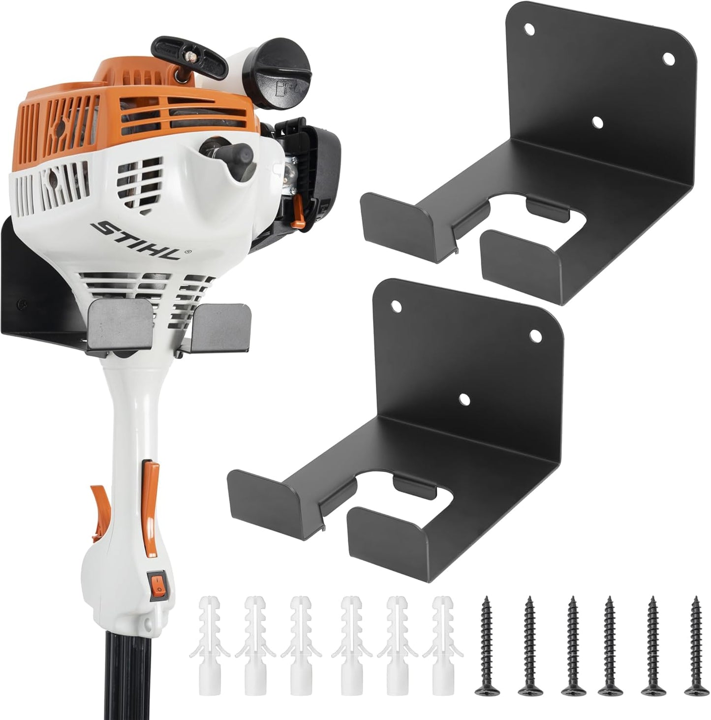 Weedeater Hanger, 2 Pack Weed Eater Hanger for Garage Wall-mounted Organizer Trimmer Rack Storage for Grass Trimmer, Hedge Trimmer, Garage Wall, Garden Tools, Black