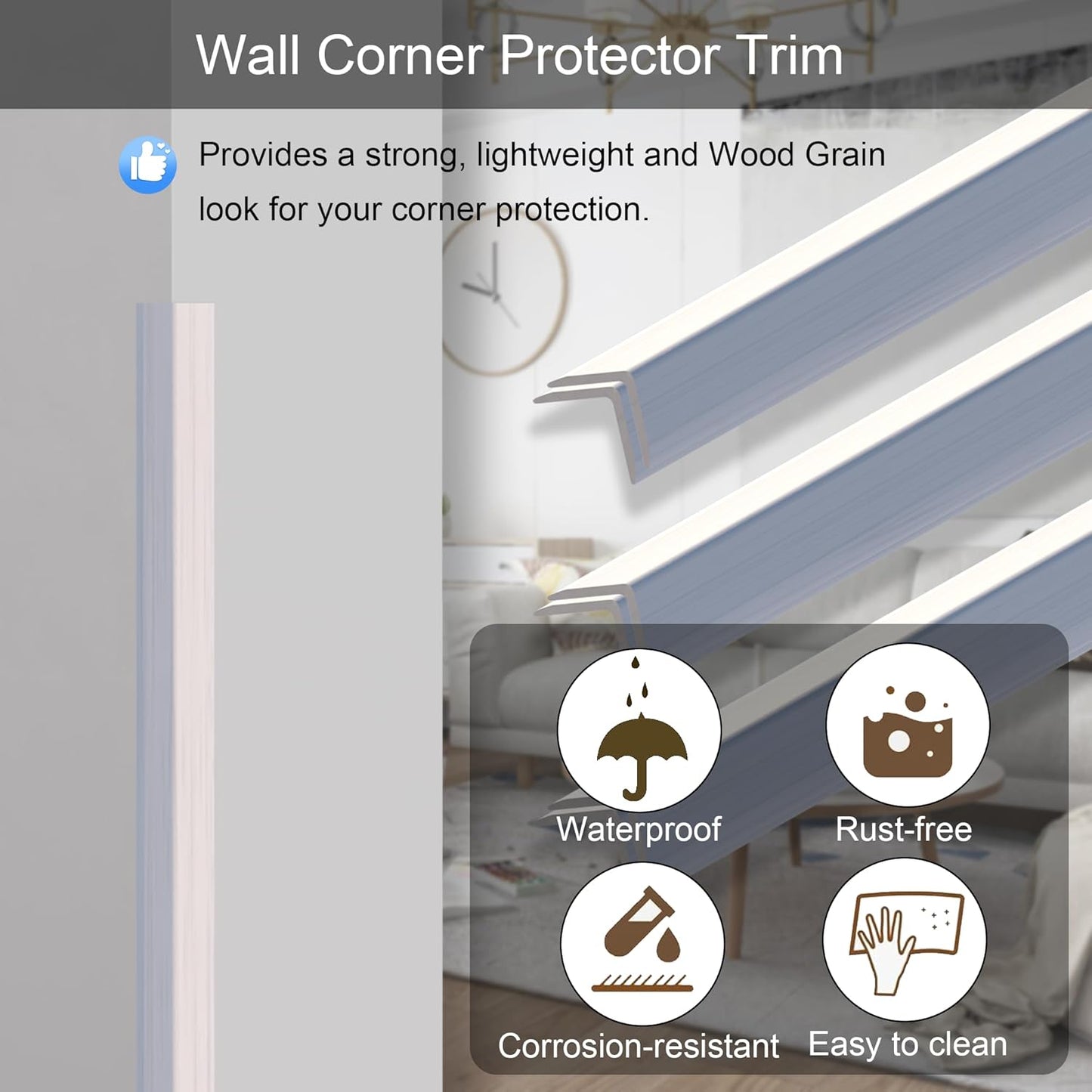 6 Pcs 49" Wall Corner Protector Trim, White Wood Grain Edge Strip for Door and Window Frames Mirror Trim Backsplash Tile Edge (White)