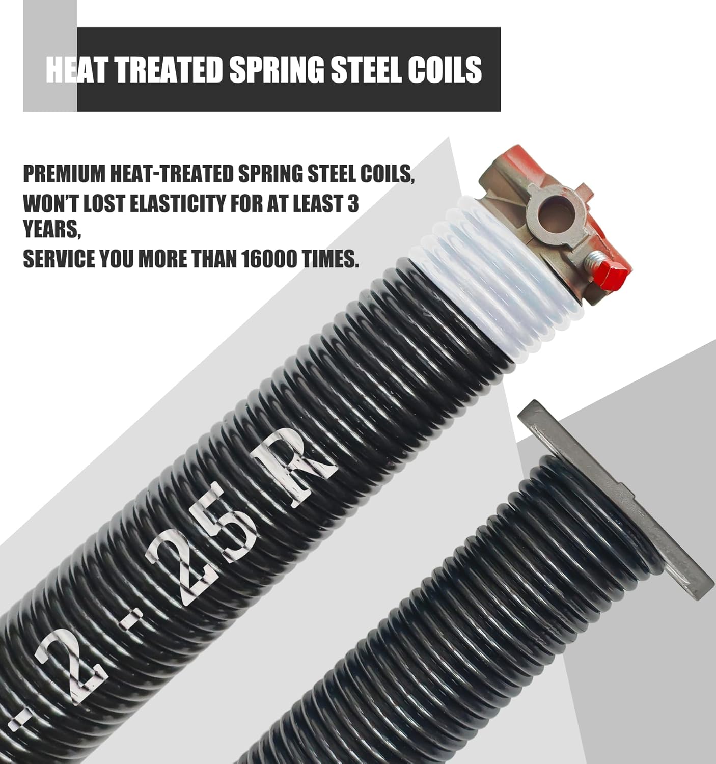 Garage Door Torsion Spring Set, Pair of 2" Electrophoresis Coated Garage Door Spring Replacement with 2 Non-Slip Winding Bars and Bearing, Minimum 16000 Cycles (.218x2x25")