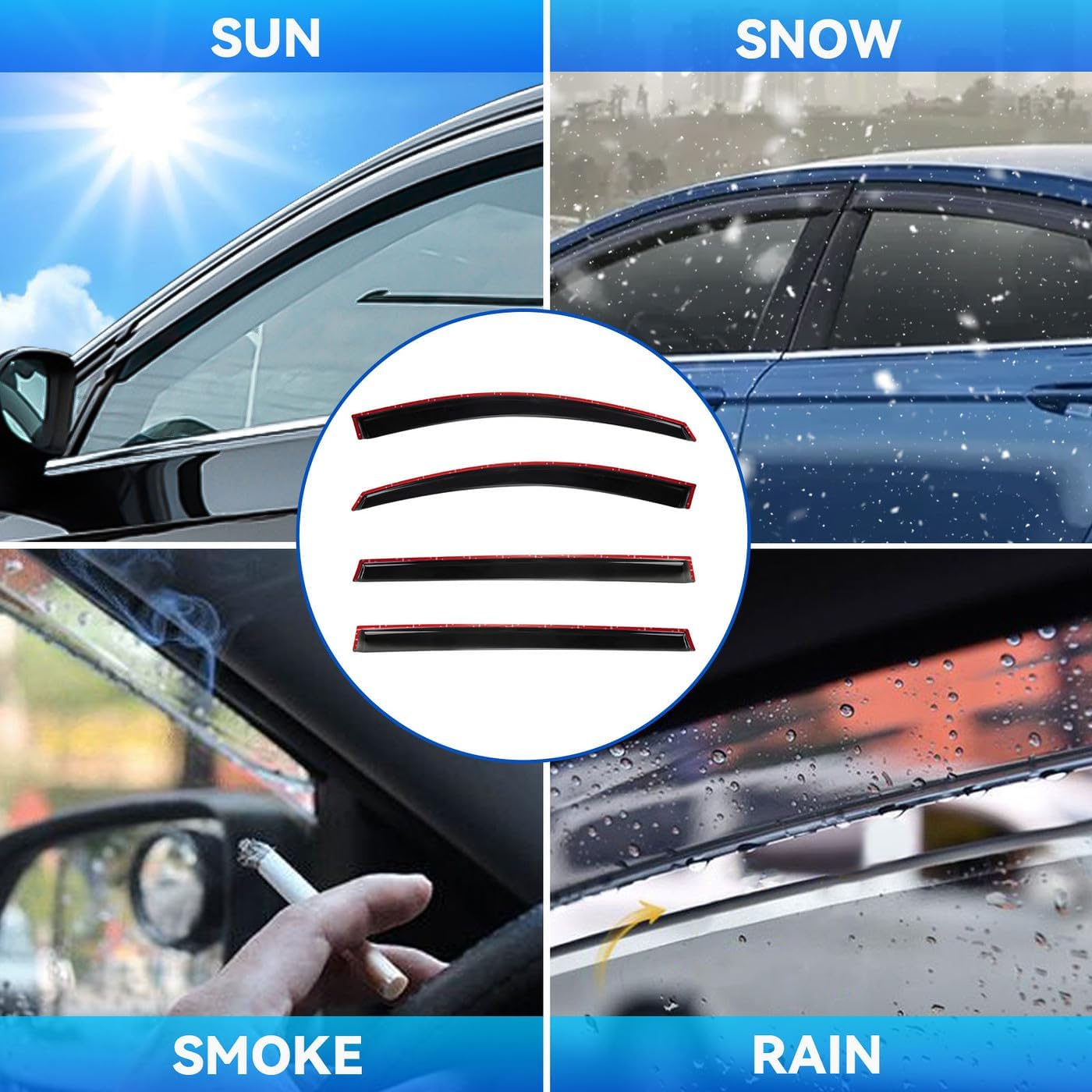 4pcs Front+Rear Smoke Tint Sun/Rain Guard Outside Mount Tape-On Vent Window Visors Compatible with 2021-2024 Toyota Sienna