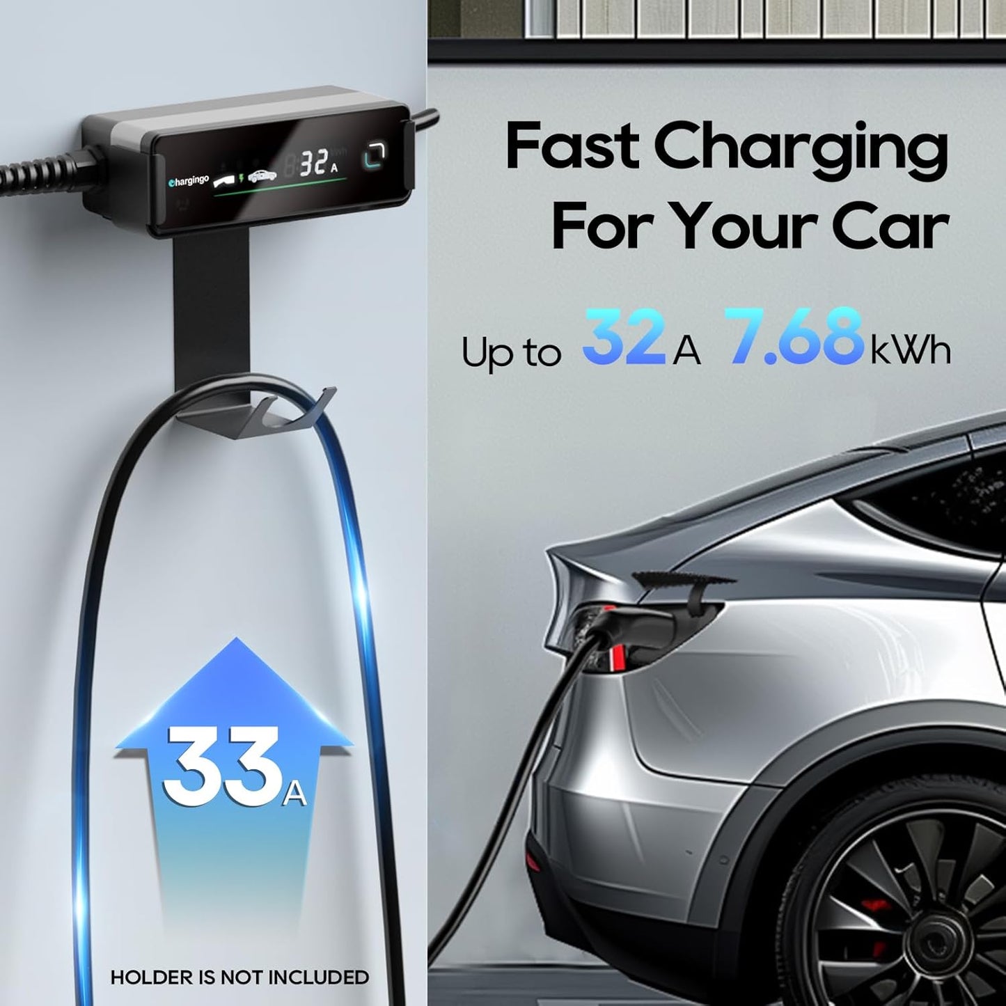 Level 1-2 Tesla Charger (32A,240V,NEMA 14-50P) with 25FT Charging Cable,ETL & FCC Listed,Home/Outdoor Portable Tesla Charger for All Tesla Models 3/Y/S/X/Cybertruck,Timing Delay