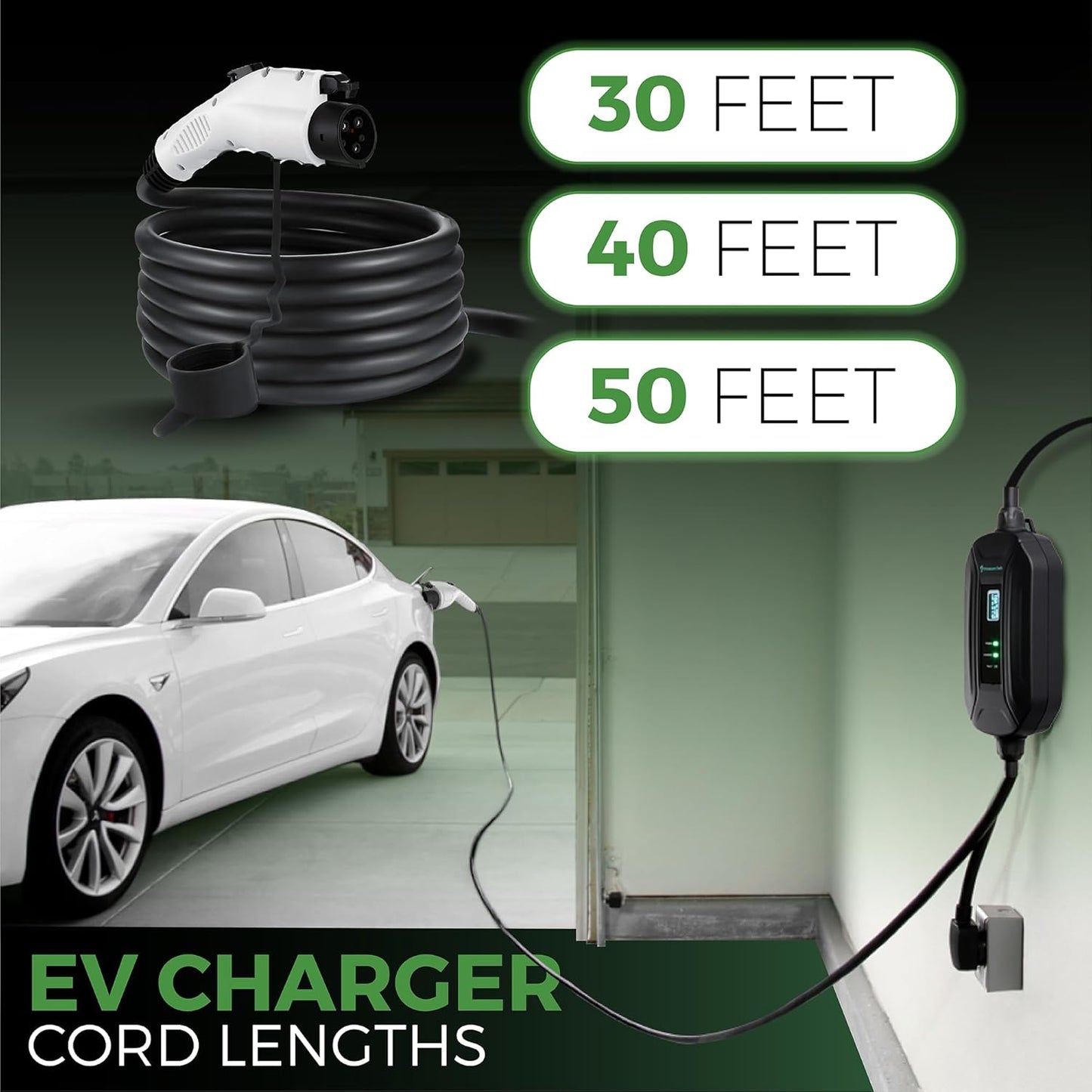 PRIMECOM Level 2 EV Charger 220/240V, 16A, 30ft & 50ft, Portable EVSE Electric Vehicle Charging Cable Compatible with Bolt Volt Leaf BMW i3 Fiat 500e Clarity NIRO Prius (50 Feet, 14-50P)