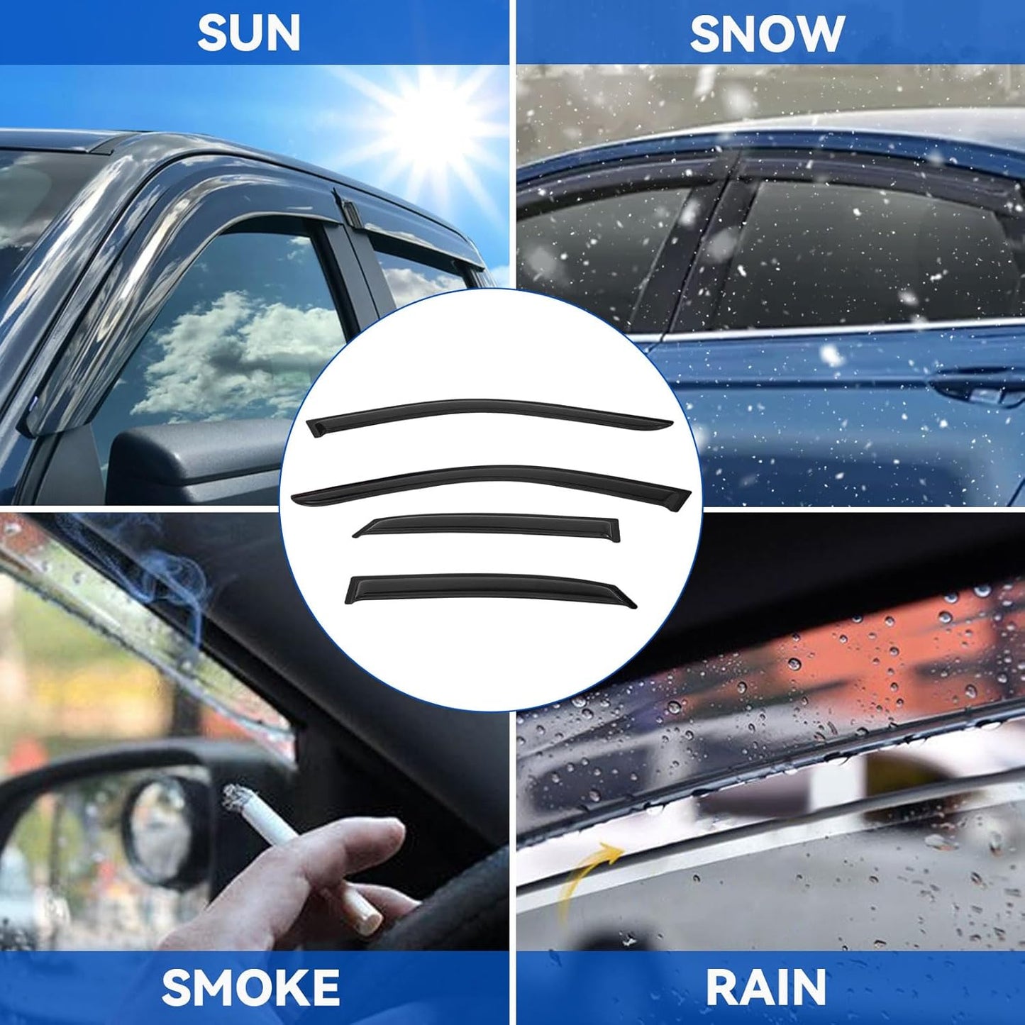 4pcs Front+Rear Smoke Tint Sun/Rain Guard Outside Mount Tape-On Vent Window Visors Compatible with 96-01 B5 A4/A4 Quattro 00-02 S4 4-Door Sedan