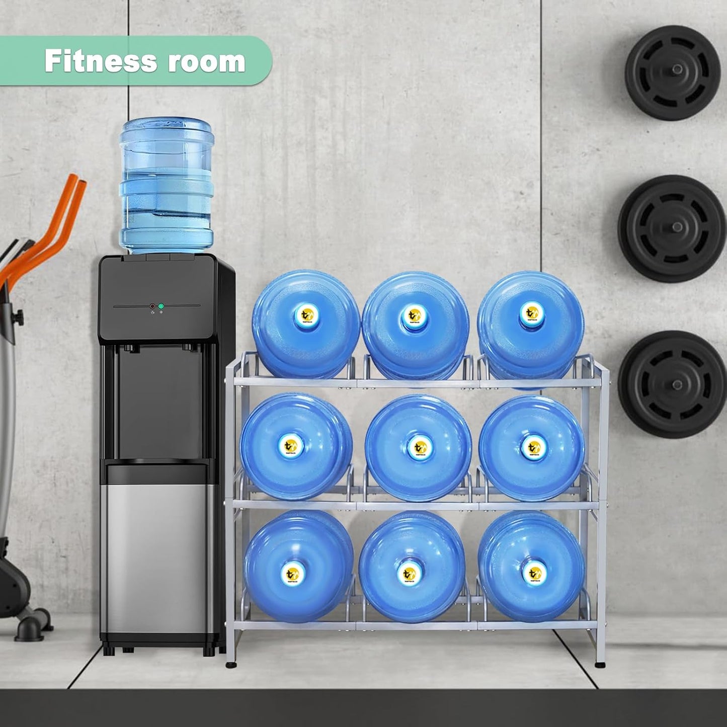 5 Gallon Water Jug Holder 9 Jugs Capacity, Newly Upgraded 3-Tier Heavy Duty Water Cooler Jug Storage Rack, Detachable Organizer Shelf for Home, Office, Garages Black