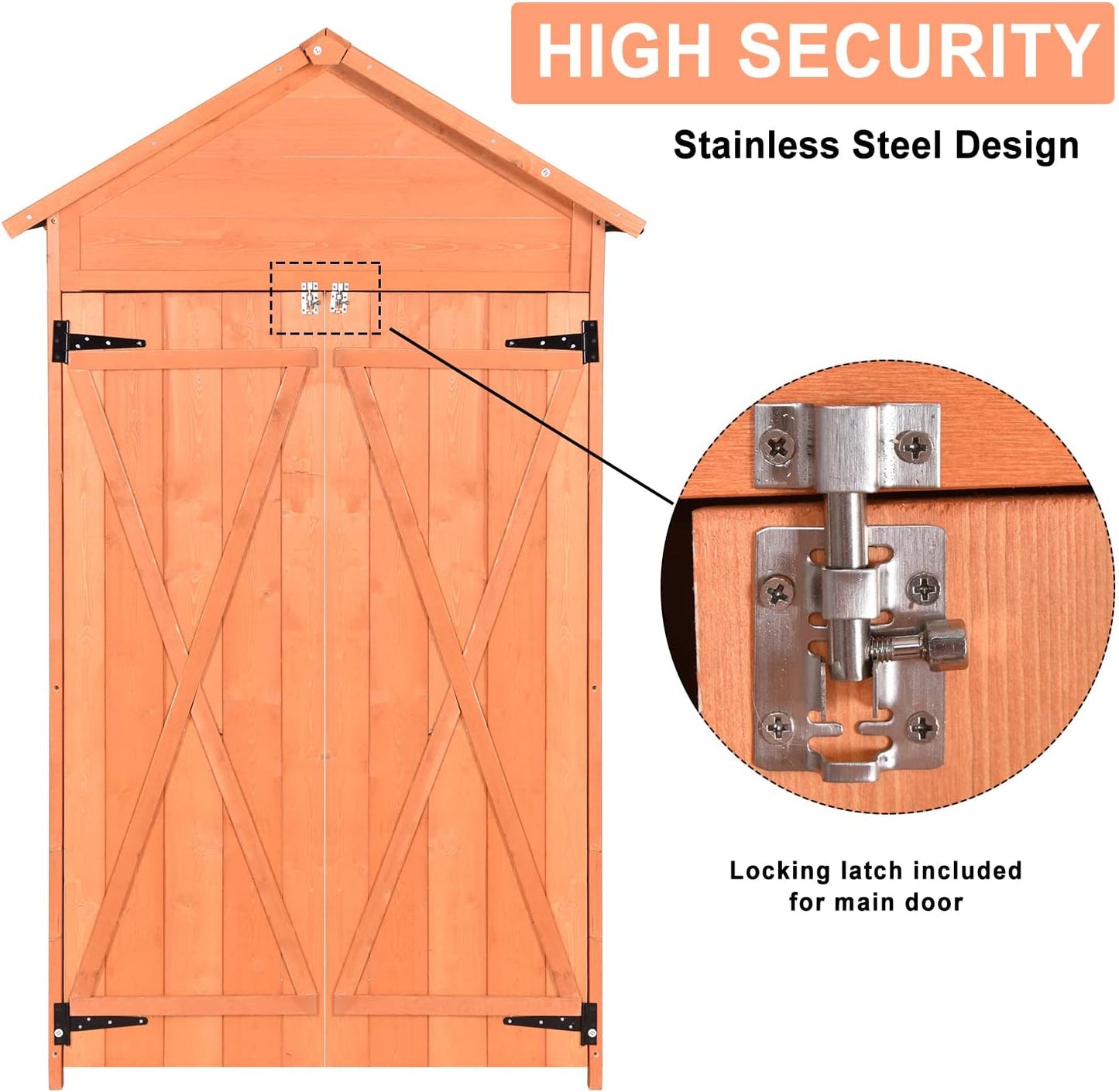 Wooden Tool Shed Large Outdoor Storage Cabinet & Garden Storage Shed with Lockable Doors, Heavy Duty Waterproof Construction for Backyard, Patio, Garage, Lawn Organizer