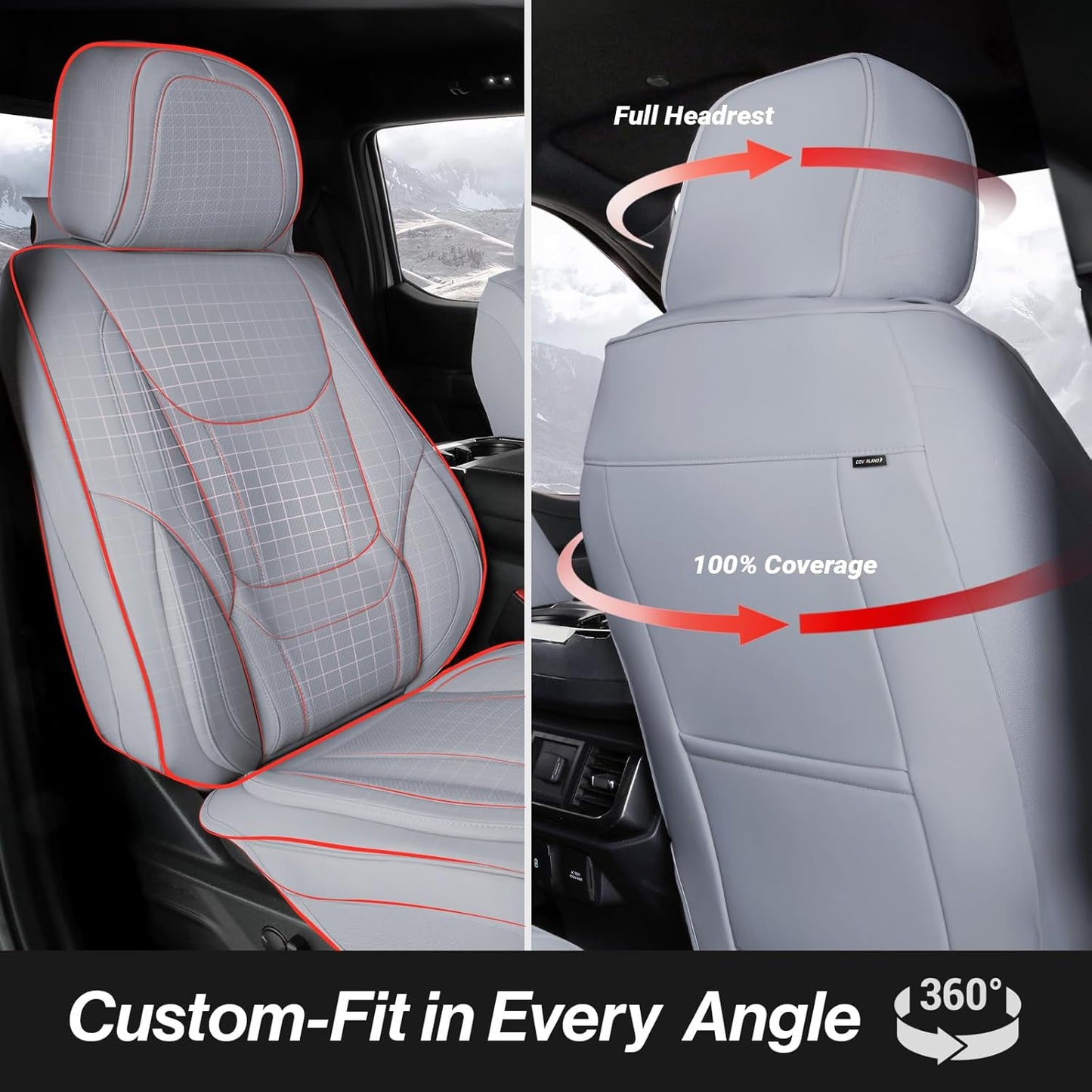 Coverland Custom Car Seat Covers Compatible with 2003-2009 Ram 3500 Quad Cab - Premium Leather Non-Slip Memory Foam Waterproof Custom Interior Protector Full Set-Gray [See Size Chart-Size X139]