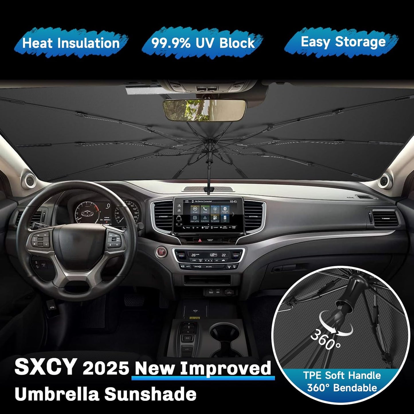 SXCY for 2017-2025 Honda Ridgeline Windshield Umbrella Sunshade [Easier Foldable] for 2025 Honda Ridgeline Accessories 2025 Ridgeline Sunshade Umbrella 2025 Ridgeline Windshield Umbrella Sun Shade