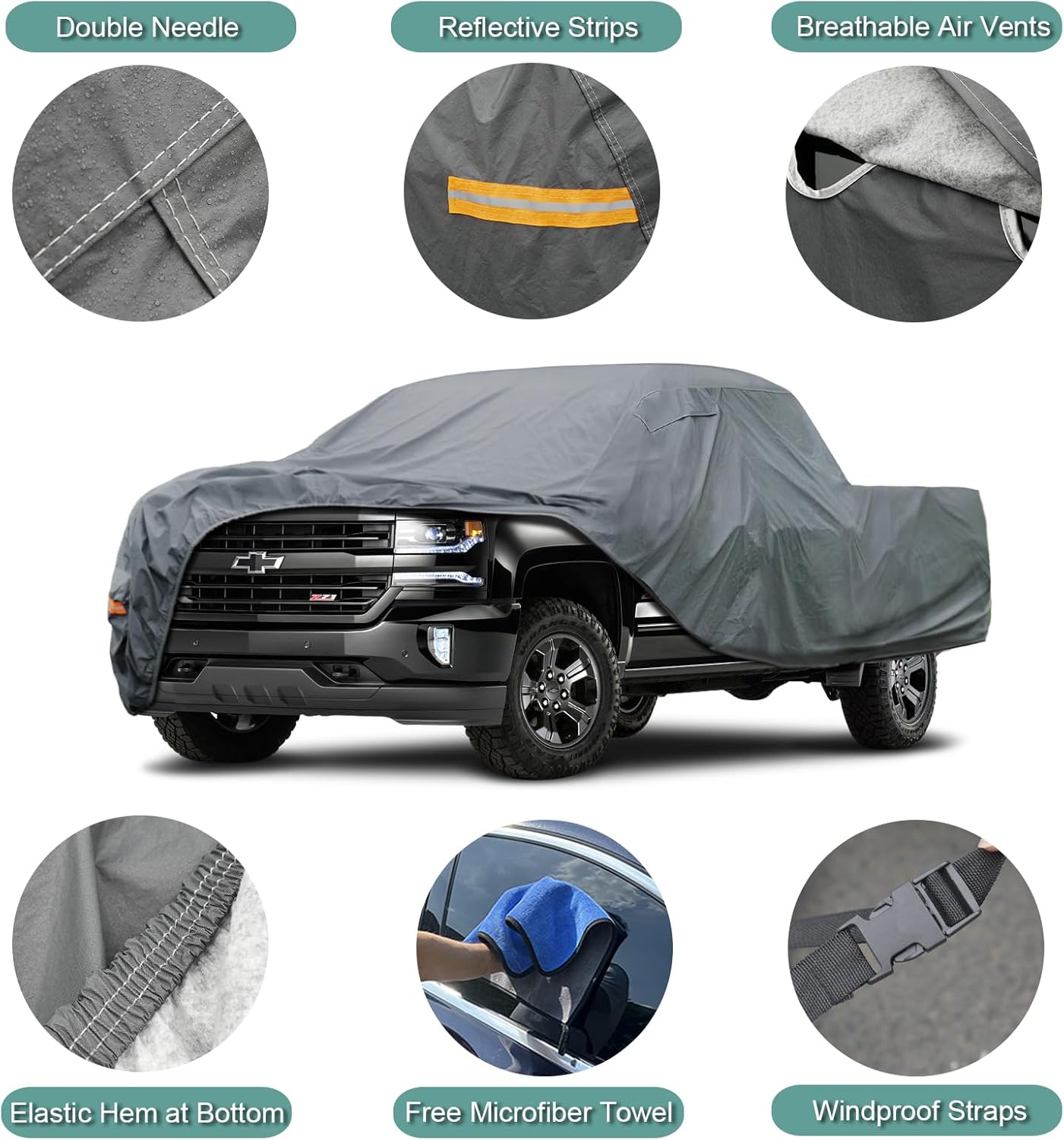 16 Layers Truck Cover Waterproof All Weater, Heavy Duty Outdoor Pickup Truck Cover for Tacoma, Tundra, Titan, F-150, RAM 1500, Silverado 1500, Sierra 1500 etc. Length up to 228 inches.