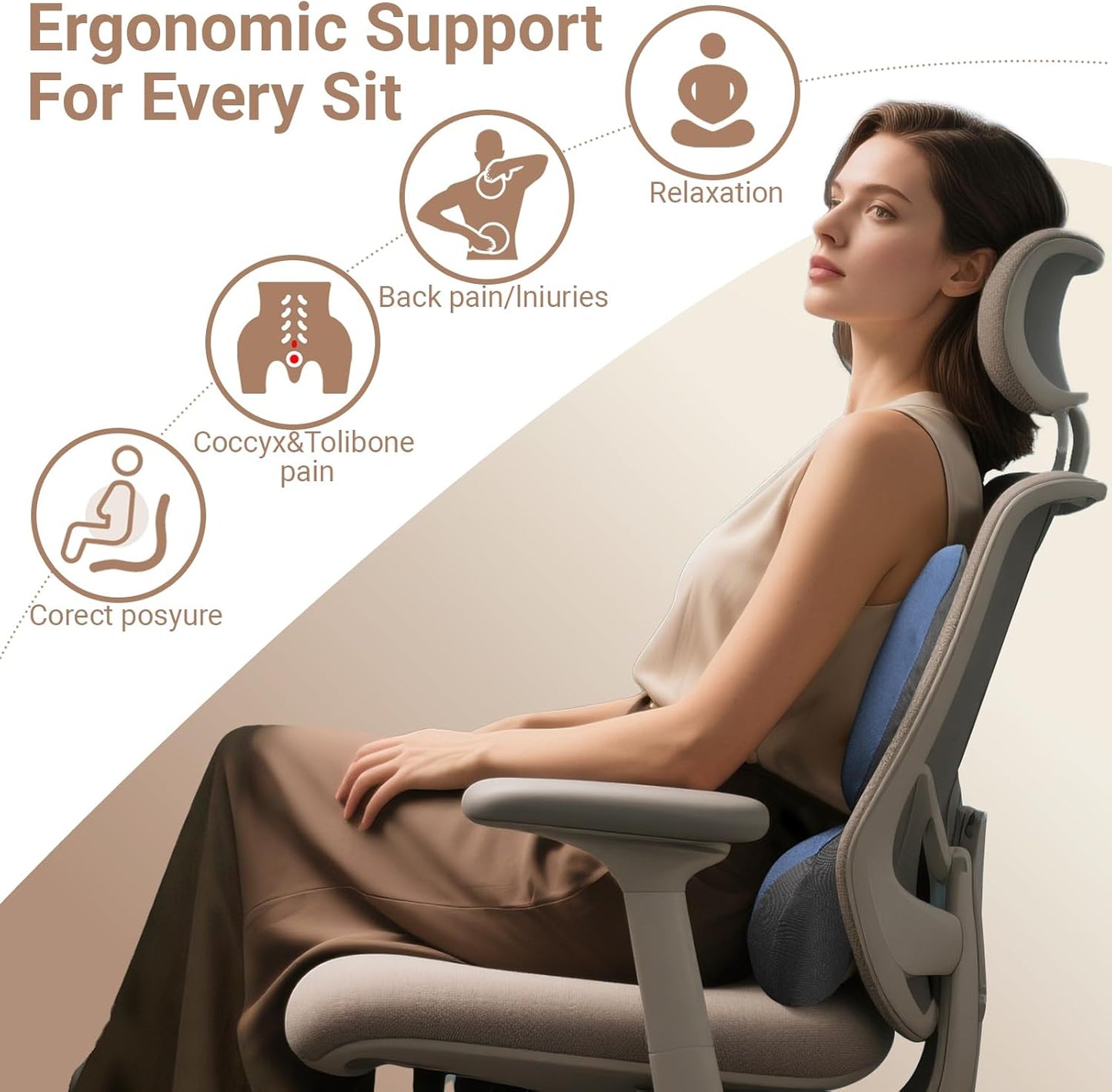 Lumbar Pillow,Ergonomic Lumbar Support Pillow for Upper & Lower Back Support Back Pain Pain Relief,Promotes Posture,Fully Support Entire Back Cushion,for Office Chair,Car,Gaming Desk Chair