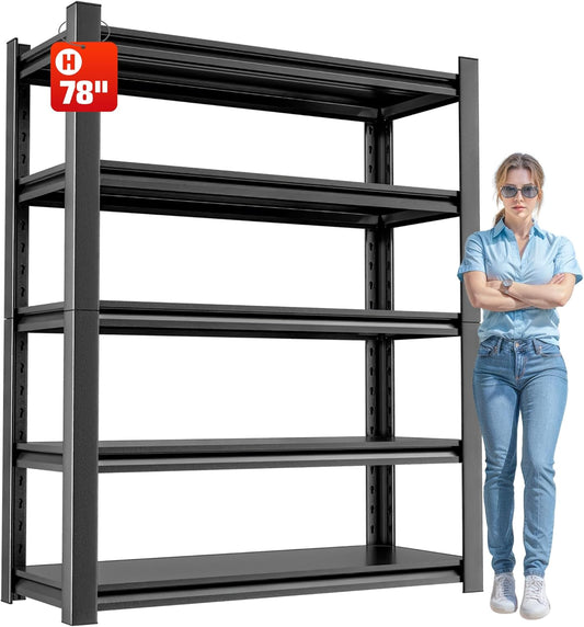 Heavy Duty Metal Storage Shelf, 5 Tier Industrial Shelving Unit - Garage Shelving, Utility Shelf, Metal Storage Rack Shelving, Durable Garage Shelf Organizer 18" D x48 W x78 H