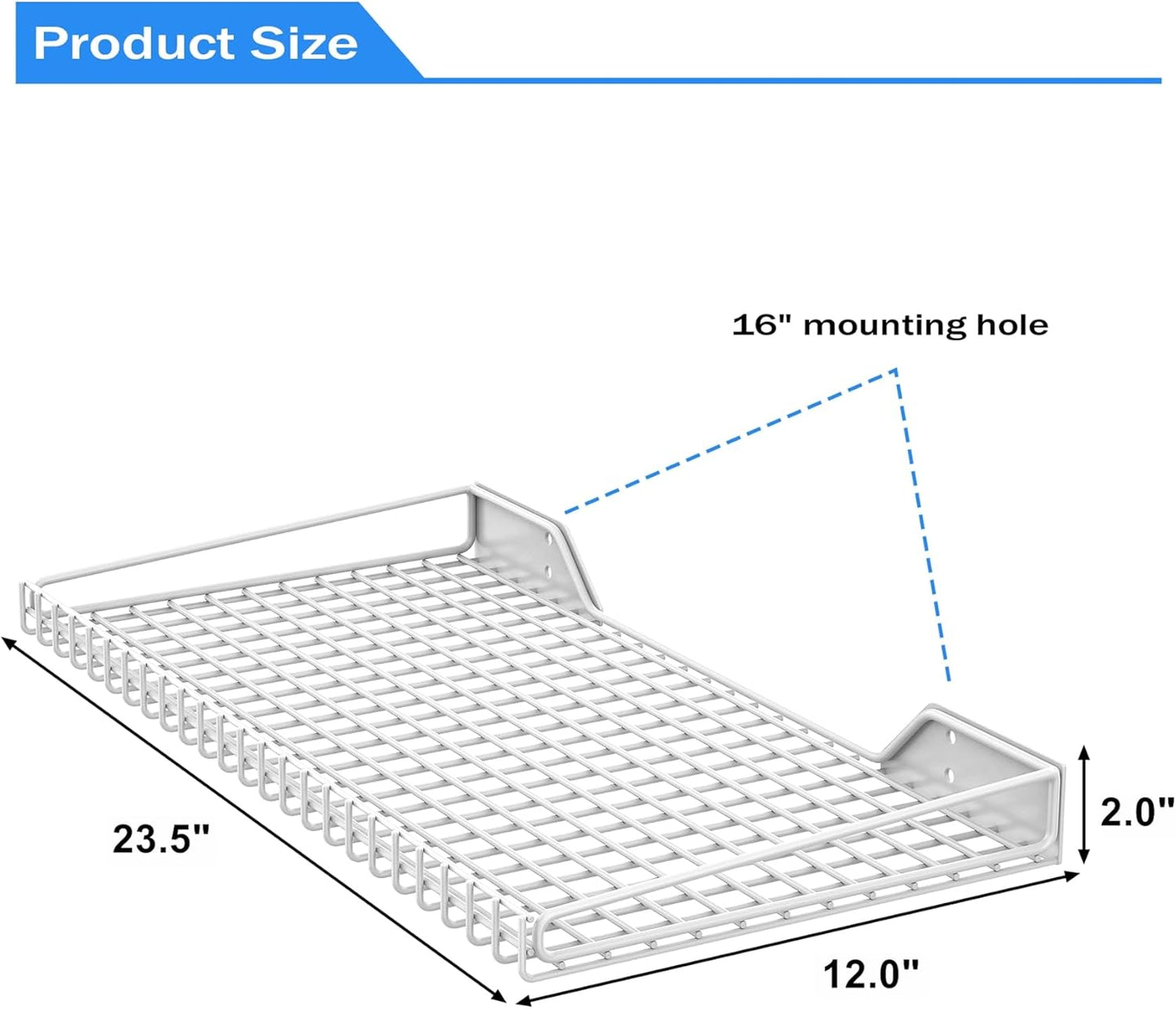 TORACK 2 Pack Wall Mounted Storage Shelves, 23.5" x 12" Wall Shelf for Garage, Closet, Laundry Room, Heavy Duty Garage Wall Shelving, Holds Up to 65 Lbs(White)
