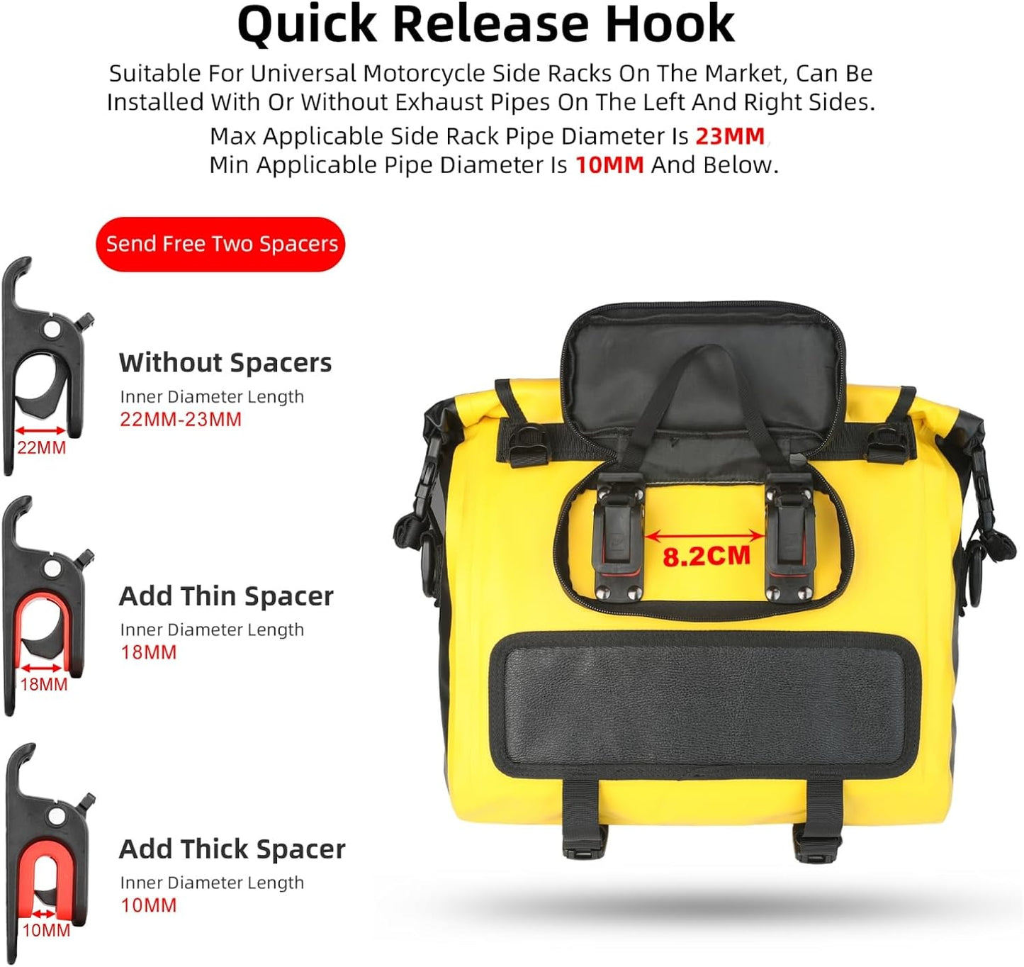 HUNTVP Motorcycle Saddlebags 15L Saddle Bags Motorcycles Single Side Pannier Bag Waterproof Motorcycle Tail Bag Portable Multifunctional Shoulder Bag (Yellow)