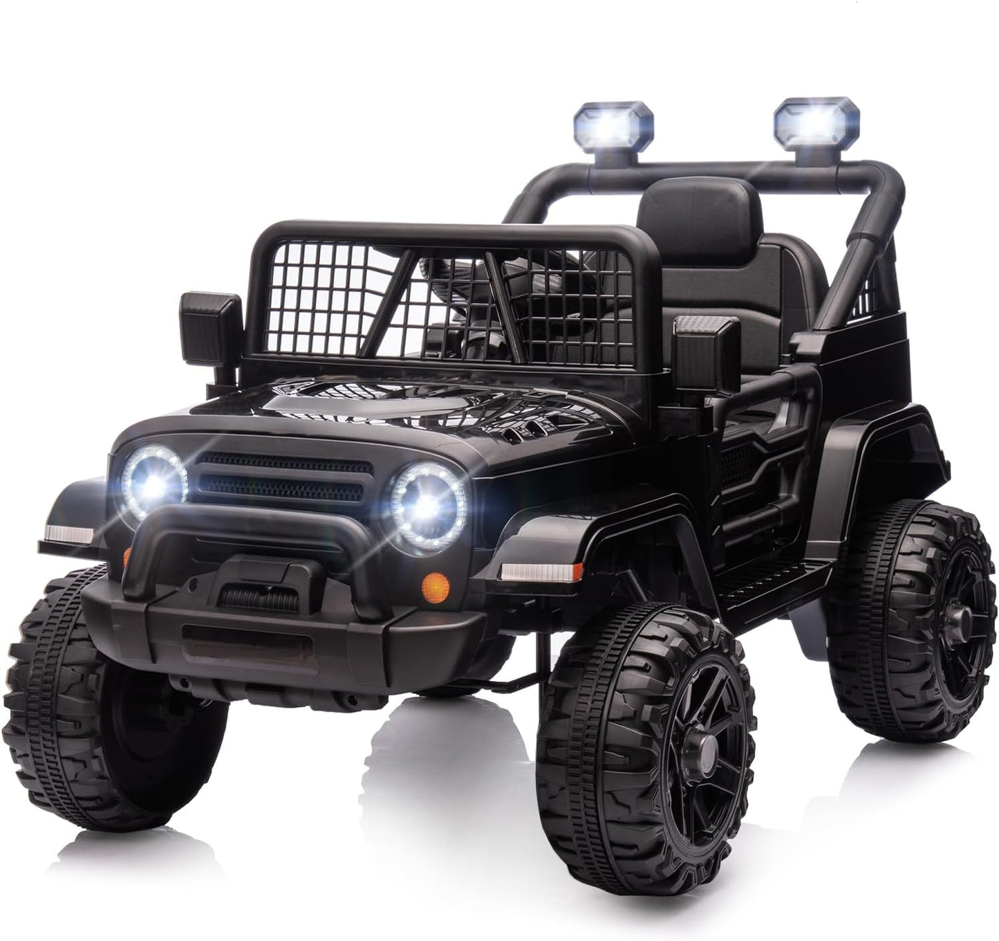 JOYMOR 12V Kids Ride on Truck with Remote Control, 4 Wheels Battery Powered Kids Car, Electric Play Car with LED Lights/Horn/Remote and Manual Control/3-5 MPH Speed/Gift for Girl Boy (Black)
