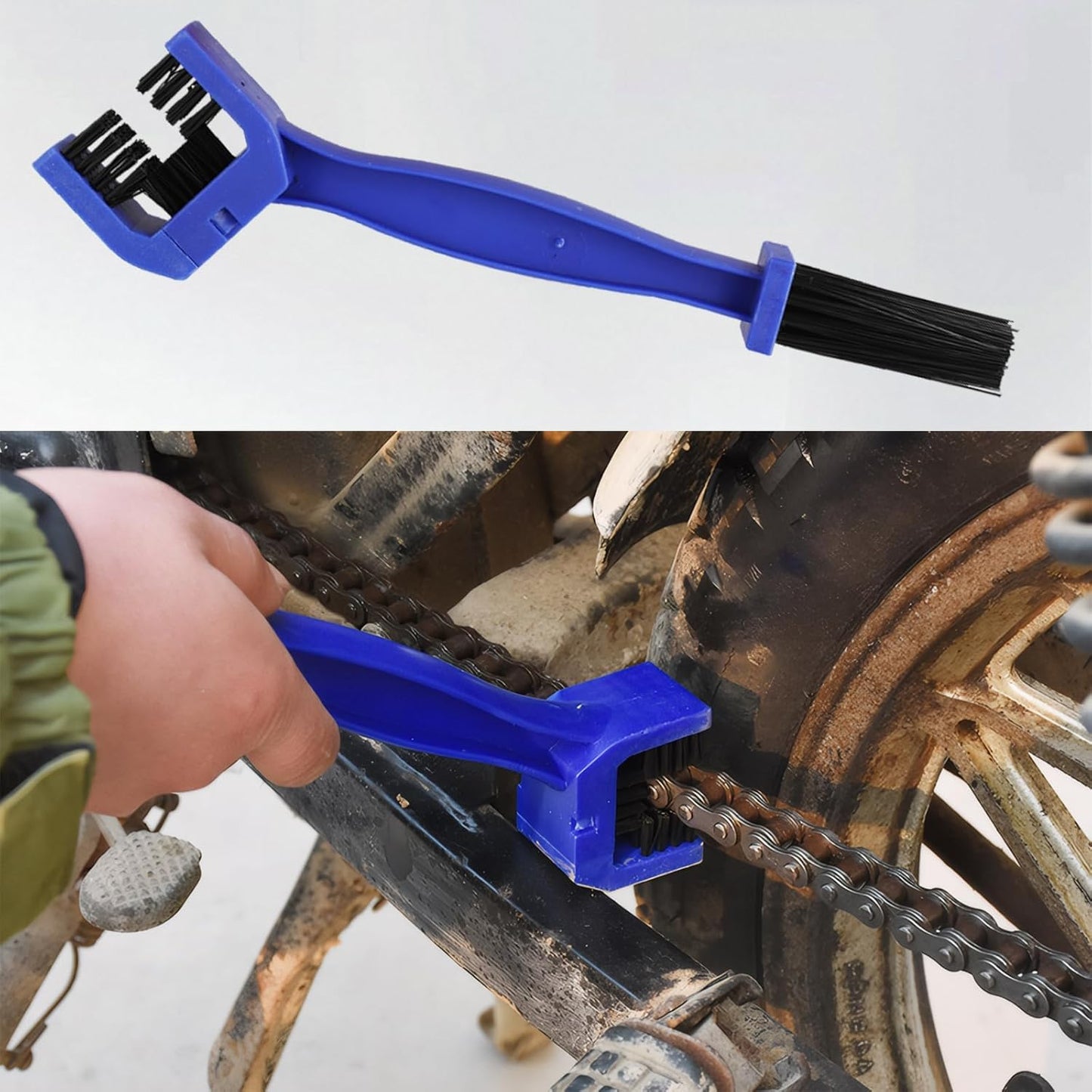 6 PCS Motorcycle Chain Cleaning Kit, Double-Head Universal Chain Brush, with Three-Sided Long Bristles, Easy to Use, Suitable for Motorcycles, Bicycles, Mountain Bikes (Black, Blue, Orange, Red)