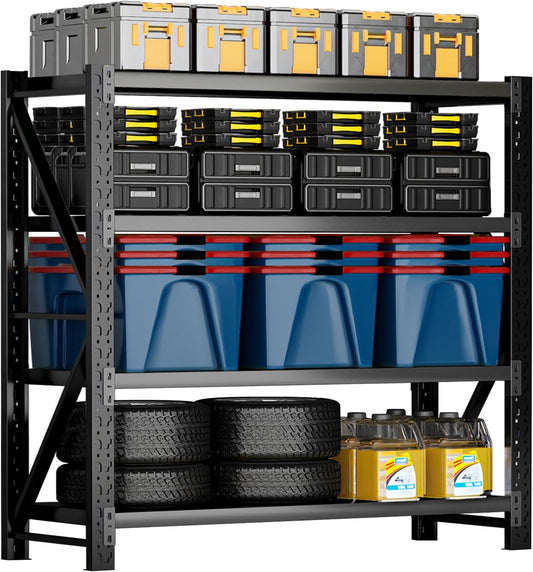 3000LBS Heavy Duty Storage Shelves,78''H Metal Garage Shelving, 4-Tier Adjustable Garage Organization Shelving Units, Industrial Shelving for Warehouse,Workshop- Classic Black
