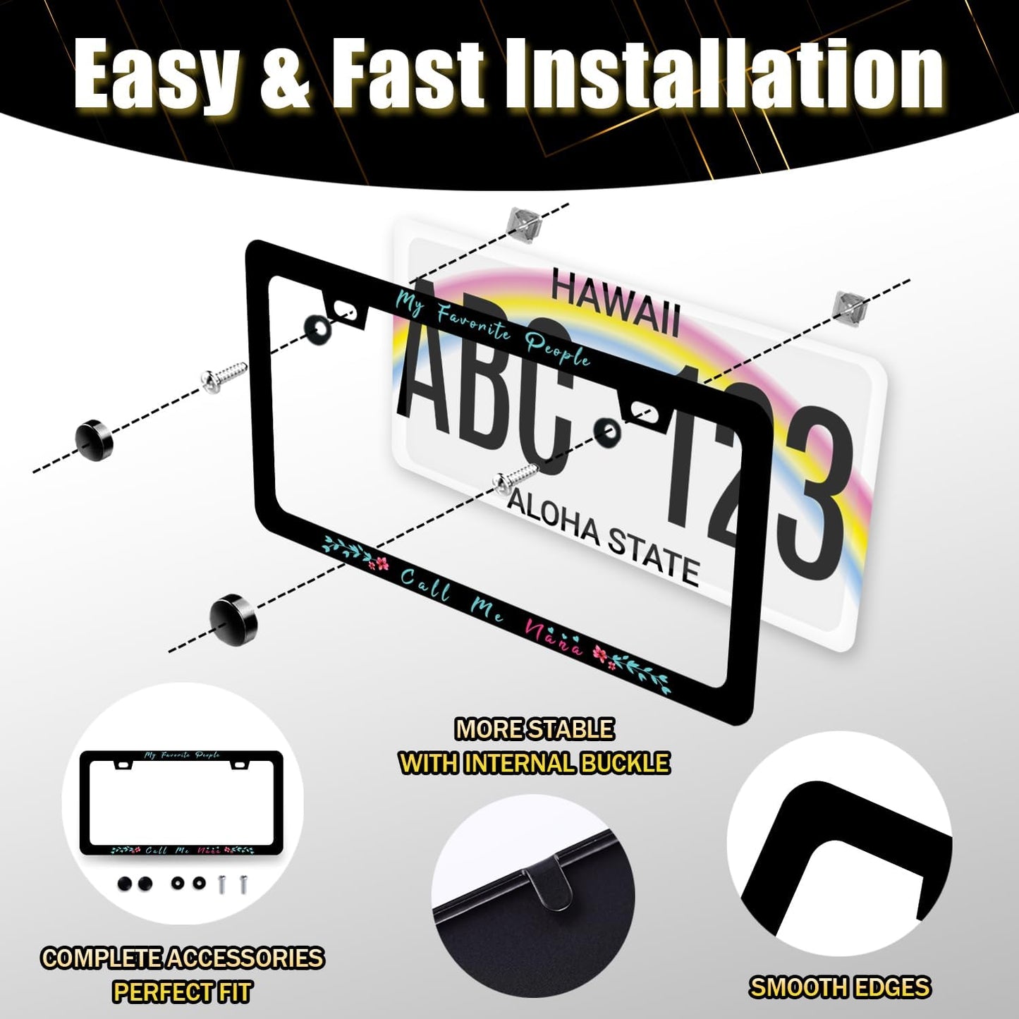 My Favorite People Call Me Nana License Plate Frame Nana License Plate Holder Funny License Plate for Car Decoration Stainless Steel Coloful Car Accessory with Screws Men Women 12.3" x 6.3"