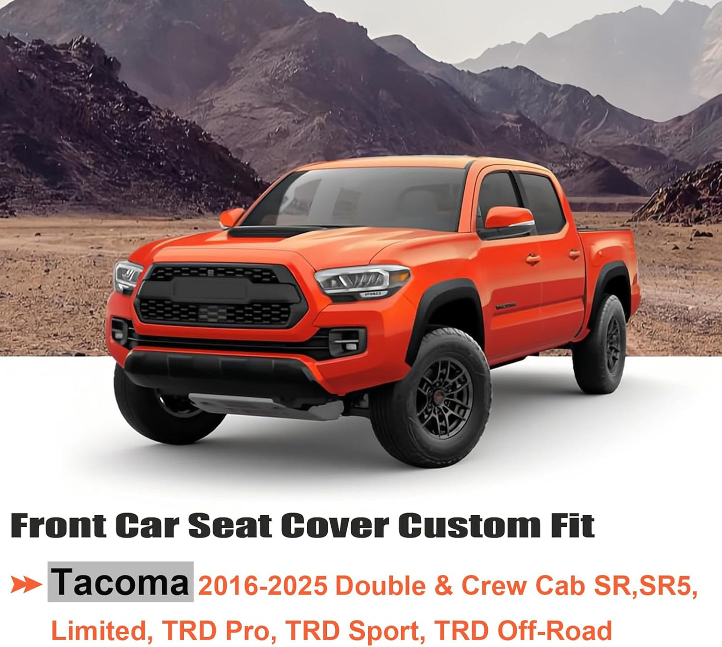 GIANT PANDA 2 Pack Front Mesh Seat Covers Custom Fit Toyota Tacoma 2016 2017 2018 2019 2020 2021 2022 2023 2024 2025 Double & Crew Cab SR,SR5,Limited,TRD Pro,TRD Sport TRD Off-Road,Faux Leather(Black)