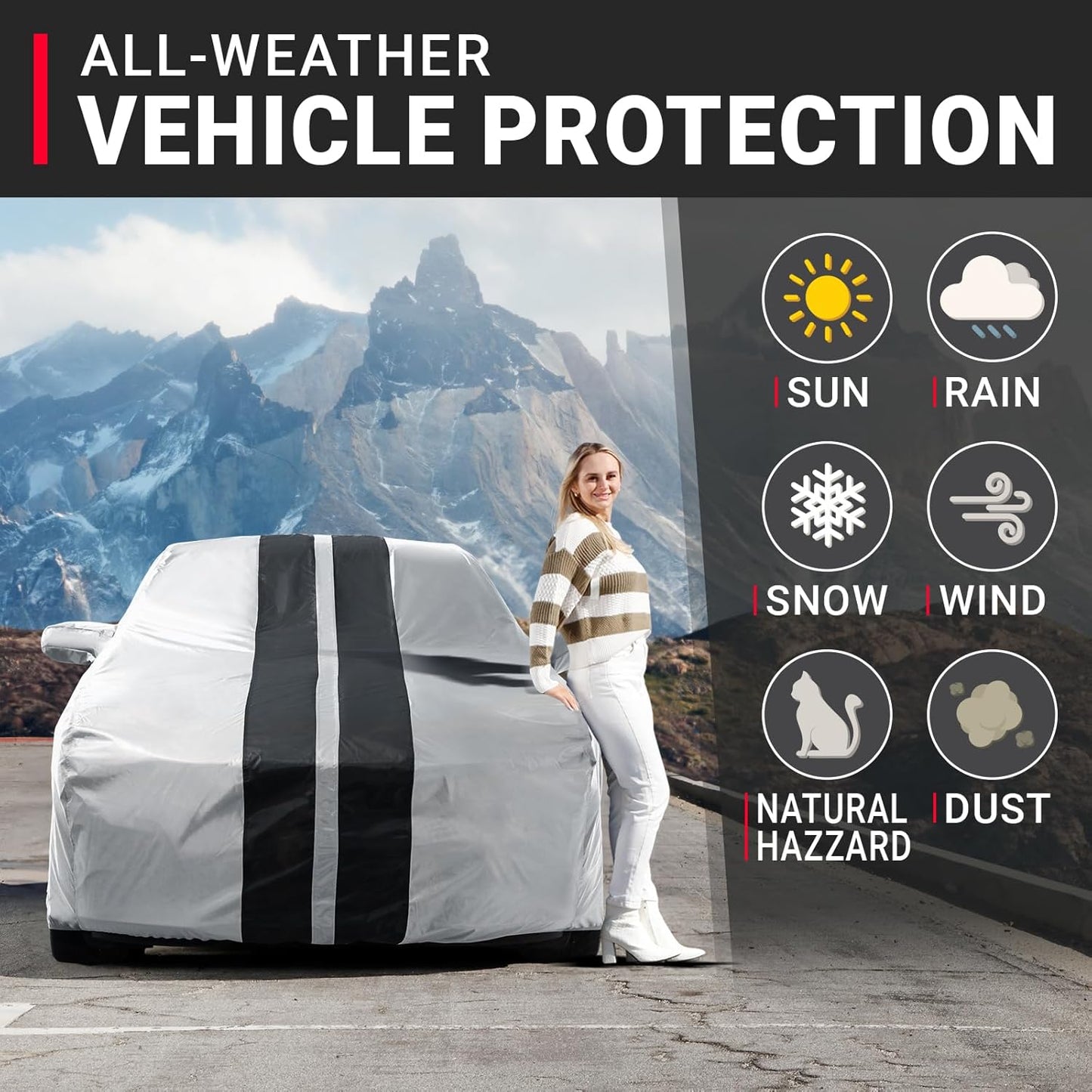 iCarCover Custom Car Cover for Pontiac G5 (2007-2010) Waterproof All-Weather Rain Snow UV Sun Protector Full Exterior Indoor Outdoor Car Cover (Stripe - Gray/Black)
