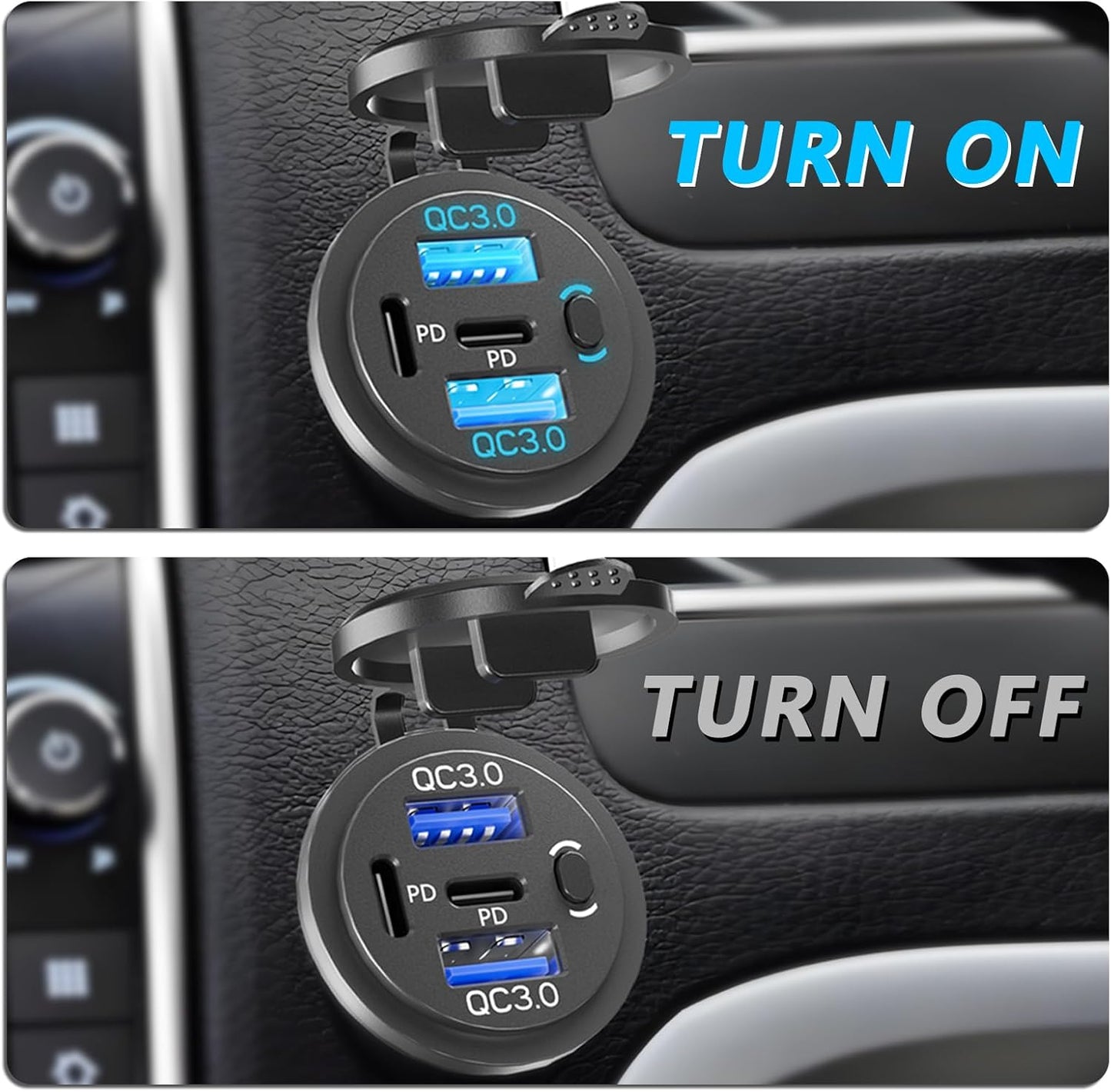 2PCS,Dual PD USB C Ports & Dual USB Quick Charge 3.0 Ports 12V USB Outlet with Switch, VANONE Waterproof and Dustproof Car Charger Socket, Accessories for Car Boat Marine Motorcycle RV ATV Golf Cart