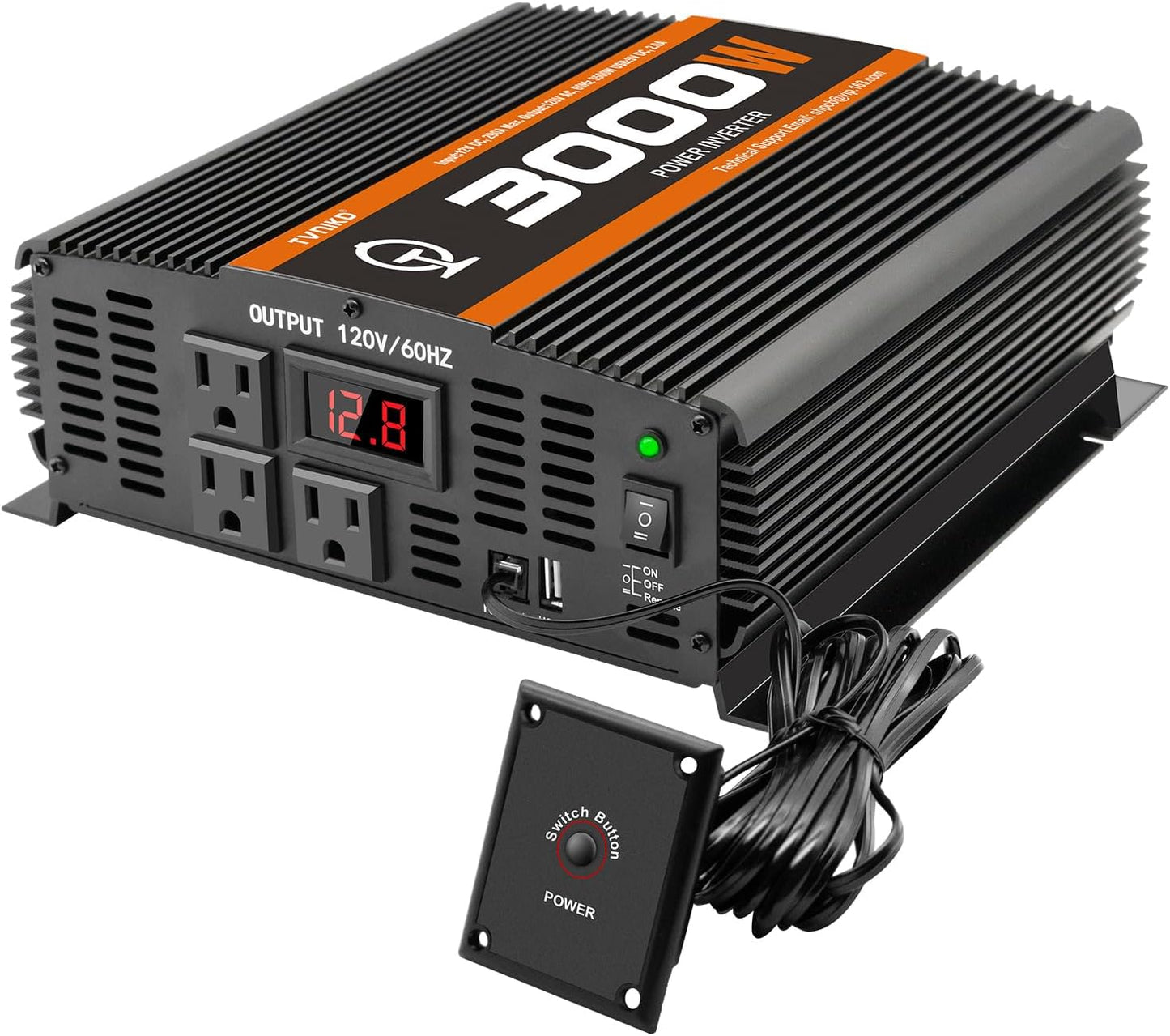 3000 Watt car Power Inverter 12V to 110V /120V for RV semi Trucks Vehicles Power Converter with with 1 USB Ports and 3 AC Outlet- 3000W Inverter