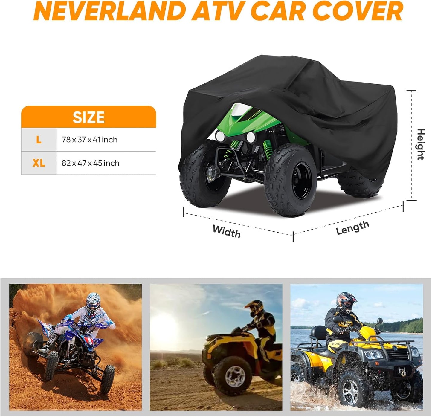 NEVERLAND ATV Cover 210D Oxford Cloth, Waterproof Outdoor Heavy Duty 4 Wheeler Cover Quad Cover, Compatible with Polaris Sportsman Yamaha Honda Kawasaki Suzuki (83" L x 47" W x 46" H)