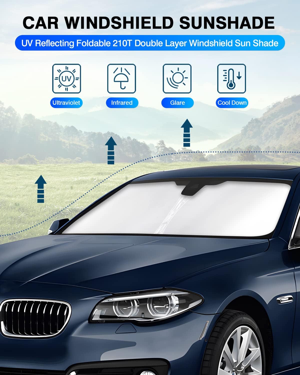 KUST Windshield Sun Shade for BMW 5 Series G30 G31 2017-2023 Window Shade Sun Visor Cover Foldable Blocks UV Rays Keep Your Car Cooler