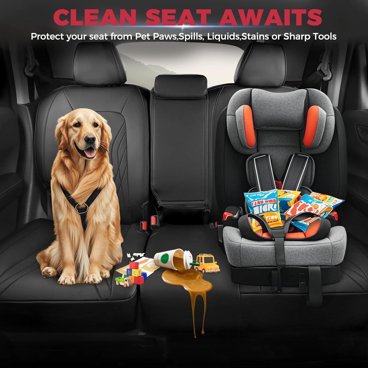 FREESOO Seat Covers for Honda CRV, Custom Fit Seat Covers Full Set, CRV LX EX EX-L Sport Touring Special Edition Trailsport Hybrid & Gas 2023 2024 2025 2026, Luxury Leather Car Seat Cover, Black