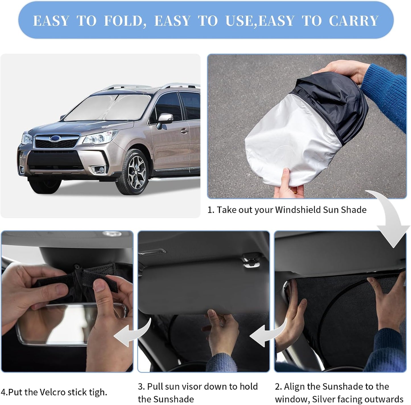 for Subaru Forester 2013-2018 Sun Shade Sunshade Windshield Cover, 240T Fabric 4-Layer Front Window Shade Custom Fit Forester Crossover, Base, Premium, Sport, Limited Sun Visor