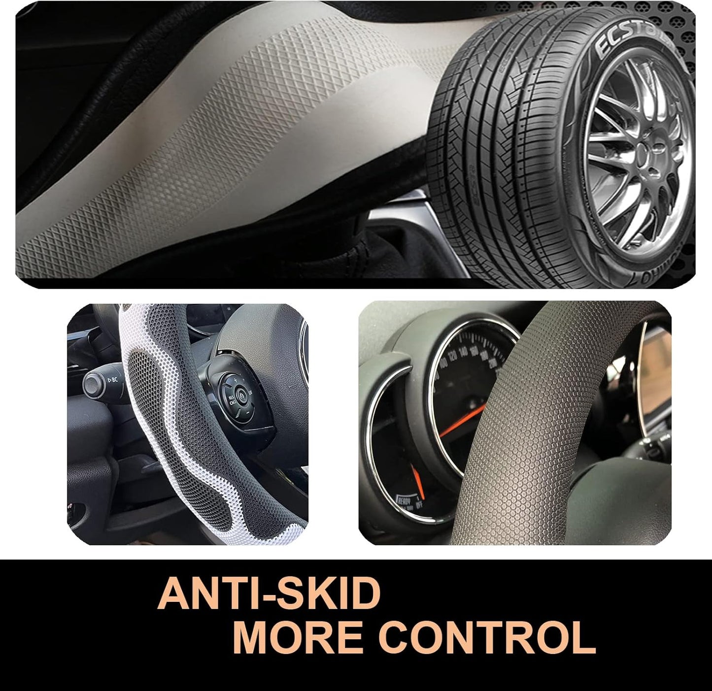 PINCTROT Large Size Comfy Grip Steering Wheel Cover, Anti-Slip Design, 15.5-15.75 Inch(Silicone White)