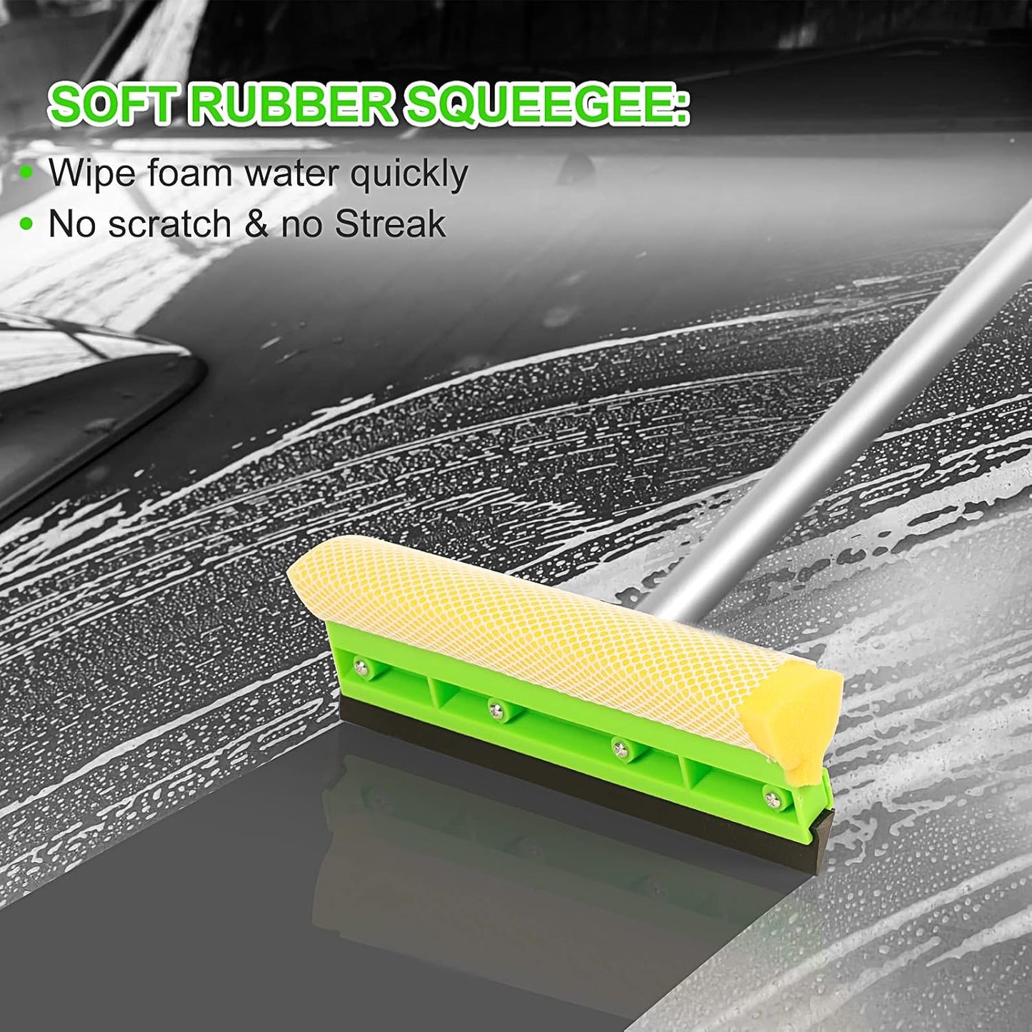 62'' Car Wash Brush with Long Handle, Soft Bristle Scratch-Free Car Wash Cleaning Detailing Brush Kit Wash Mitt Towel Windshield Squeegee Wheel Tire Brush for Car SUV Truck RV Cleaning